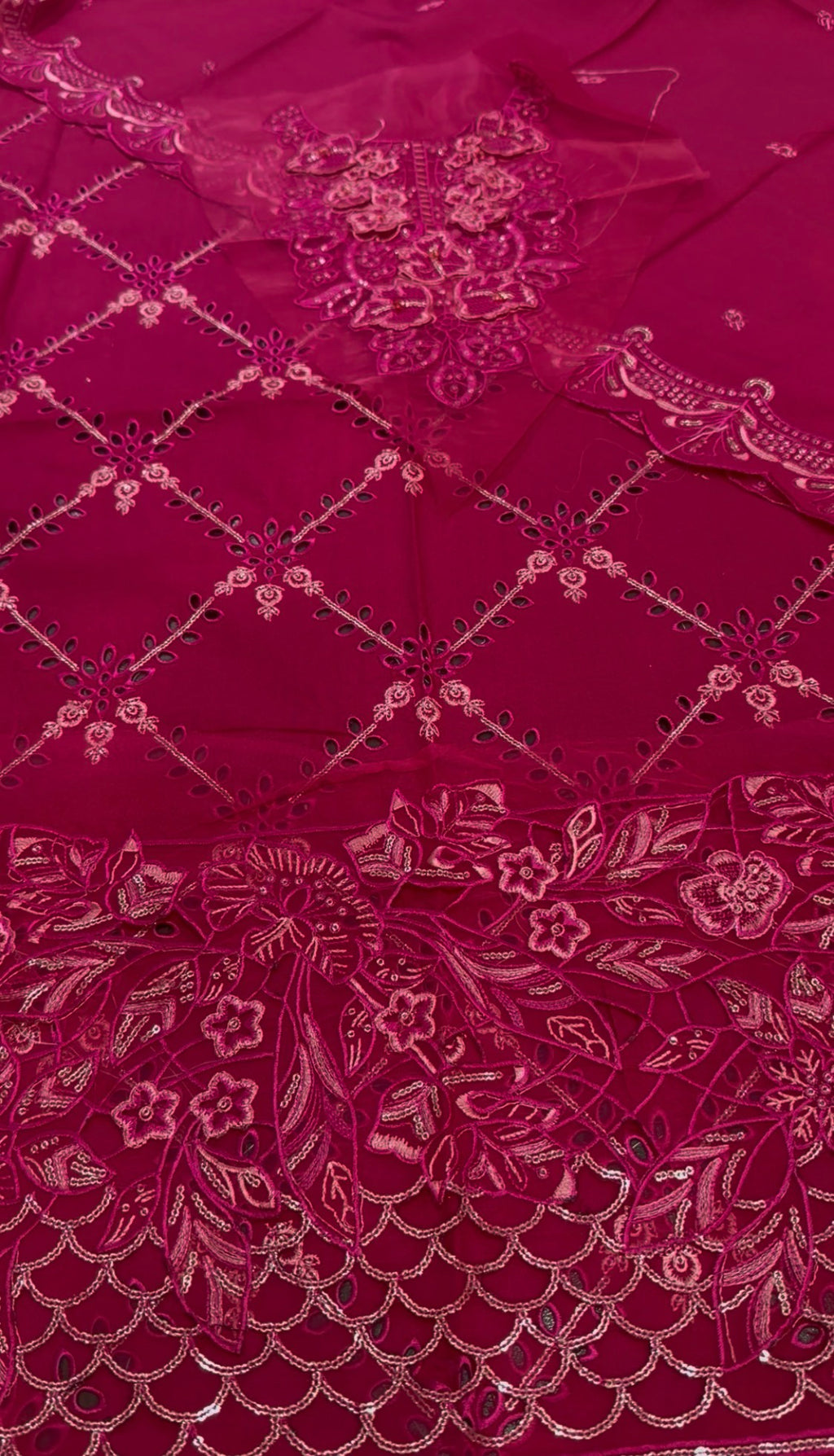 3pcs Dhanak Embroidered Shocking Pink Maria B