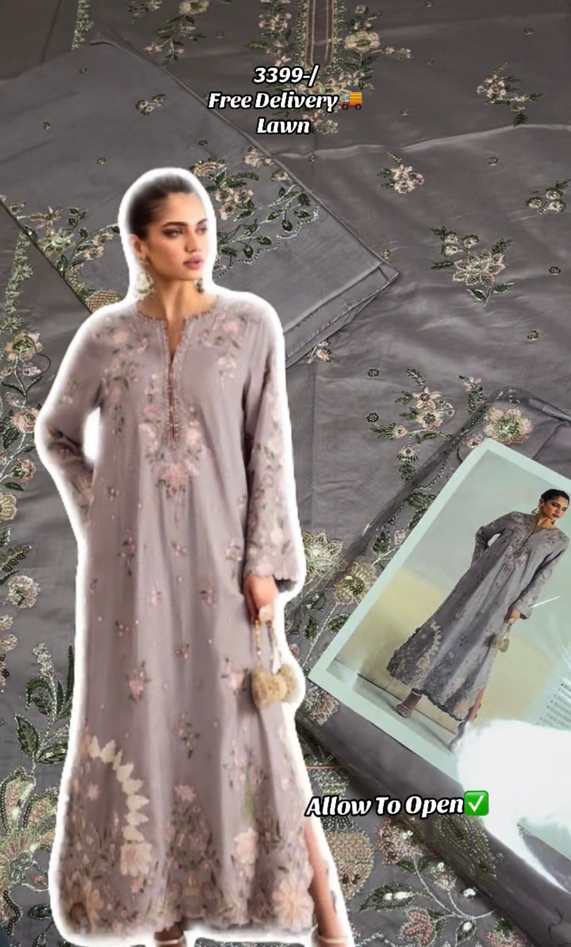 2pcs Ethnic Long Kaftan Light  lawn