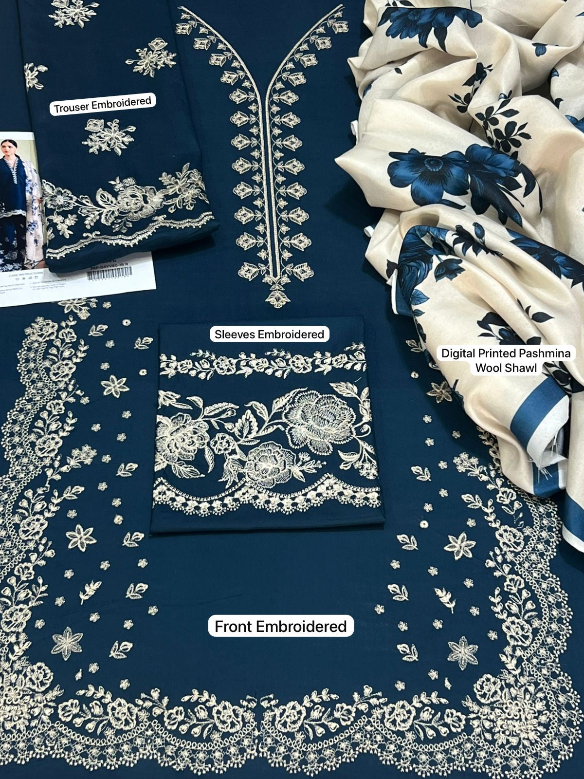 3pcs Embroidery Zara Shahjhan Blue