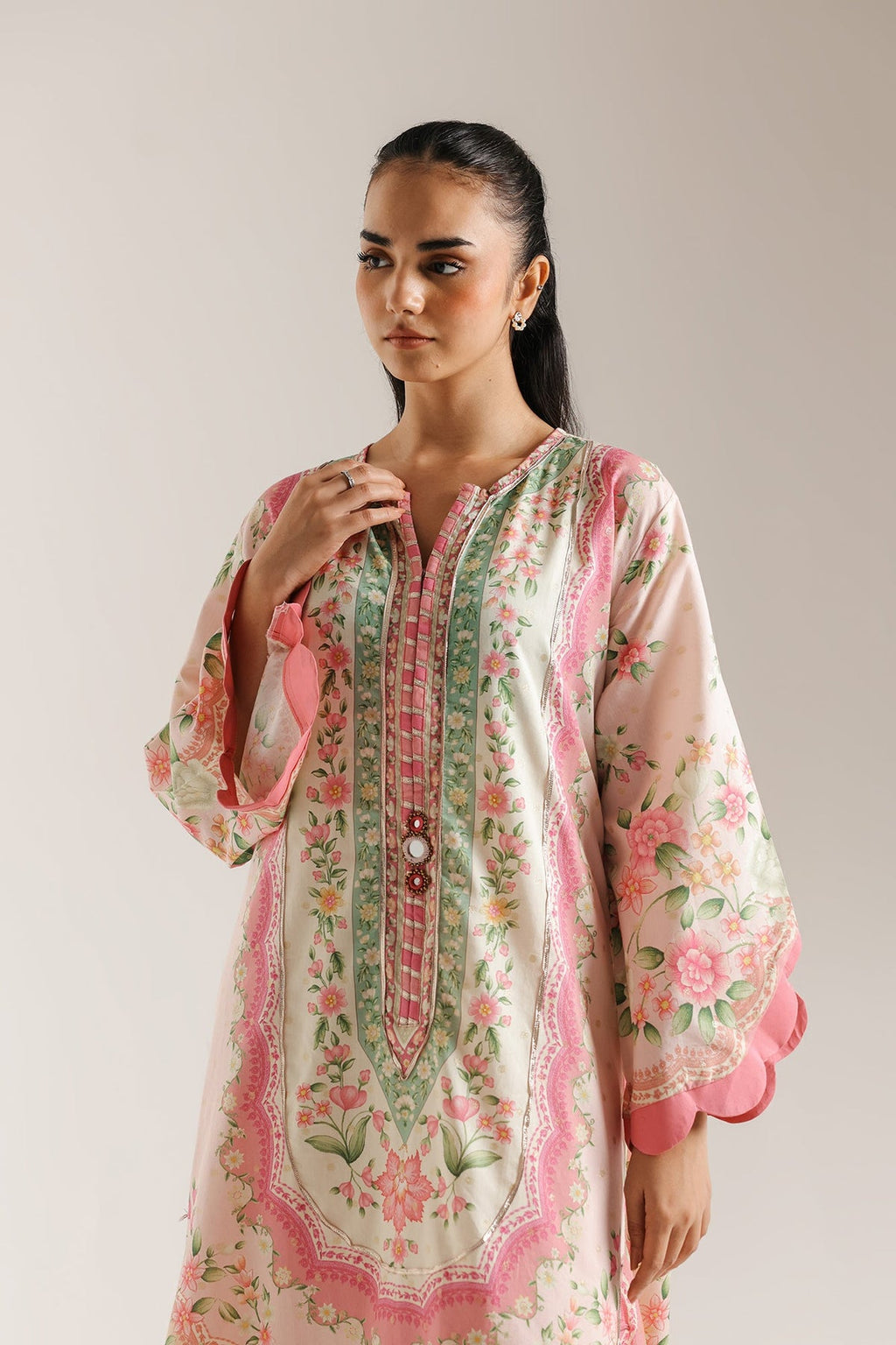 2pcs Ethnic Pink Printed silk