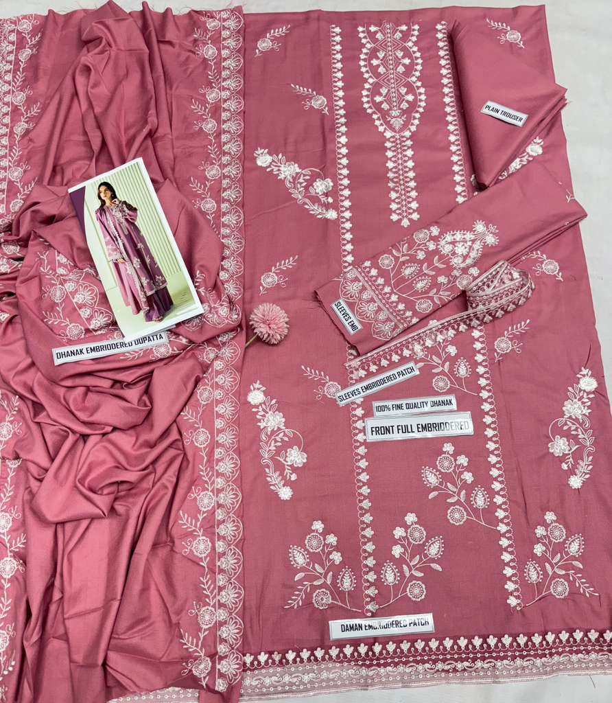 3pcs Crosstich Pink white Dhanak Embroidery