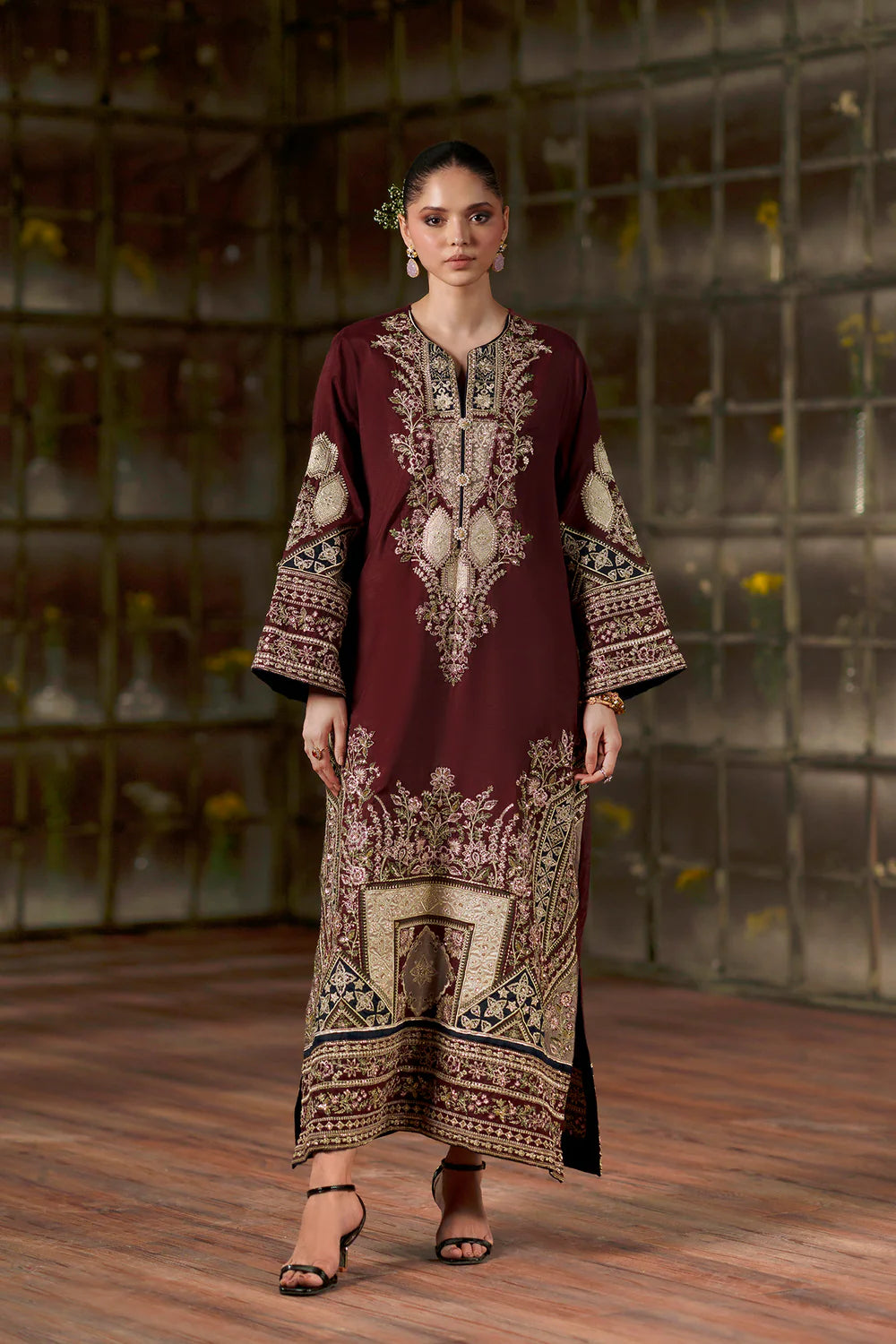 2pcs Silk Ethnic Mehroon Heavy Embroidered