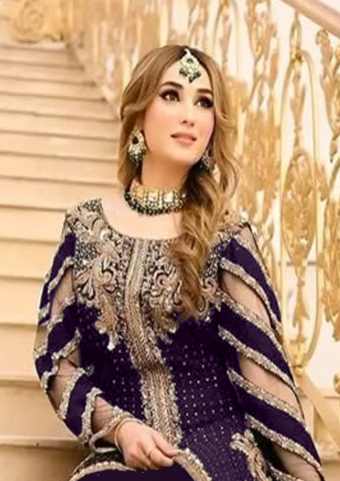 3pcs Velvet Cutwork Sleeves Purple