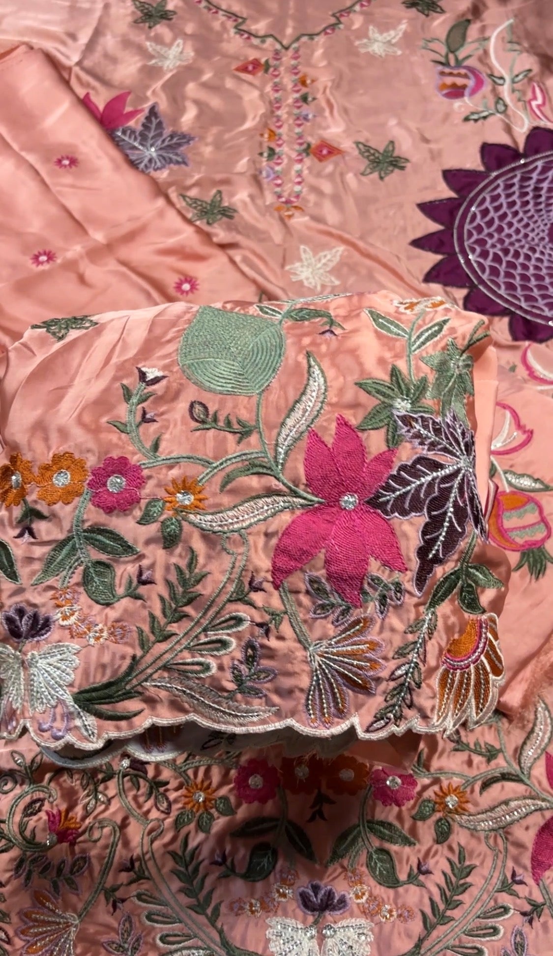 2pcs Silk Fatima Mustafa Multi Pink Embroidered