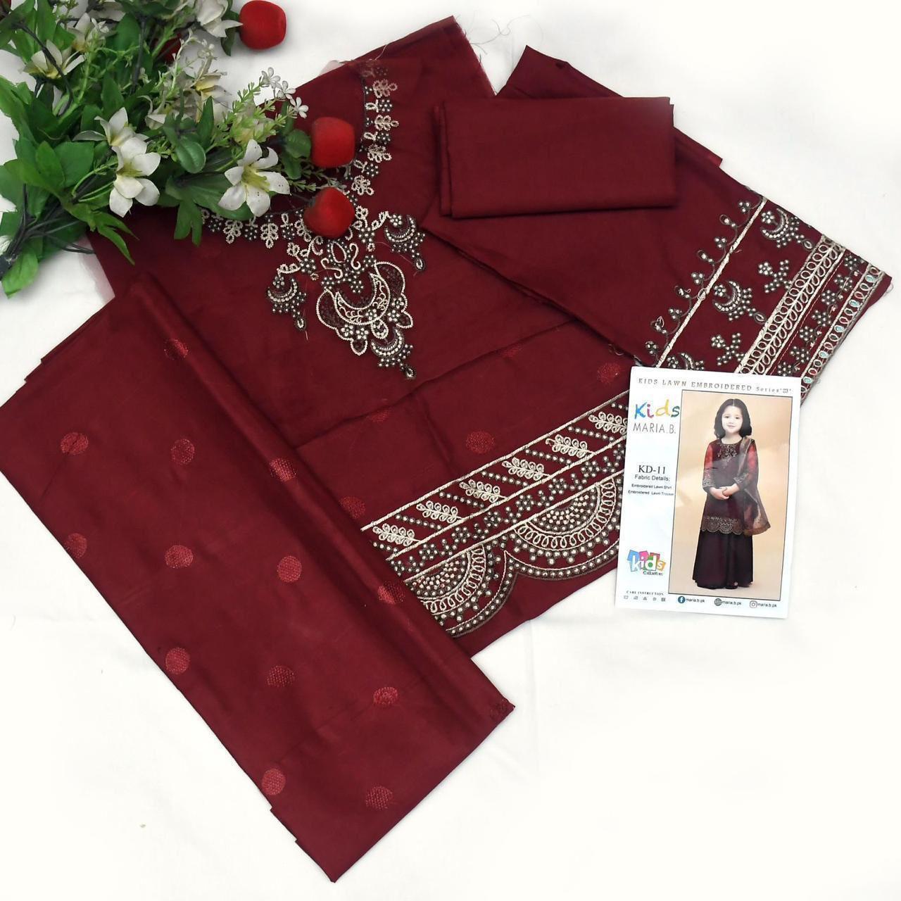 2pcs Kids Dark Mehroon lawn