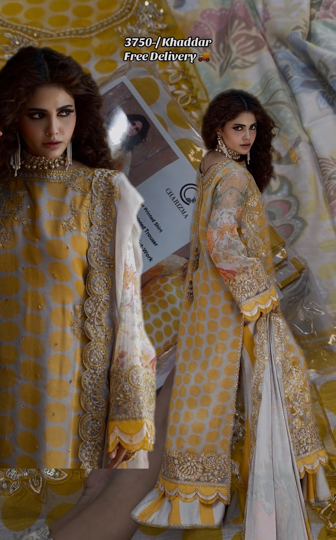 3pcs Chrizmah Yellow Polka Dot Khaddar