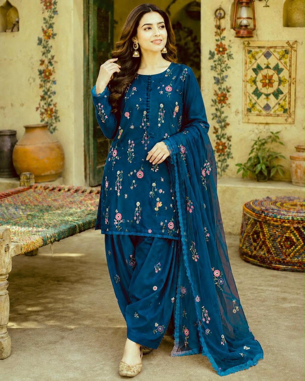 3pcs Indian Boti Embroidered lawn