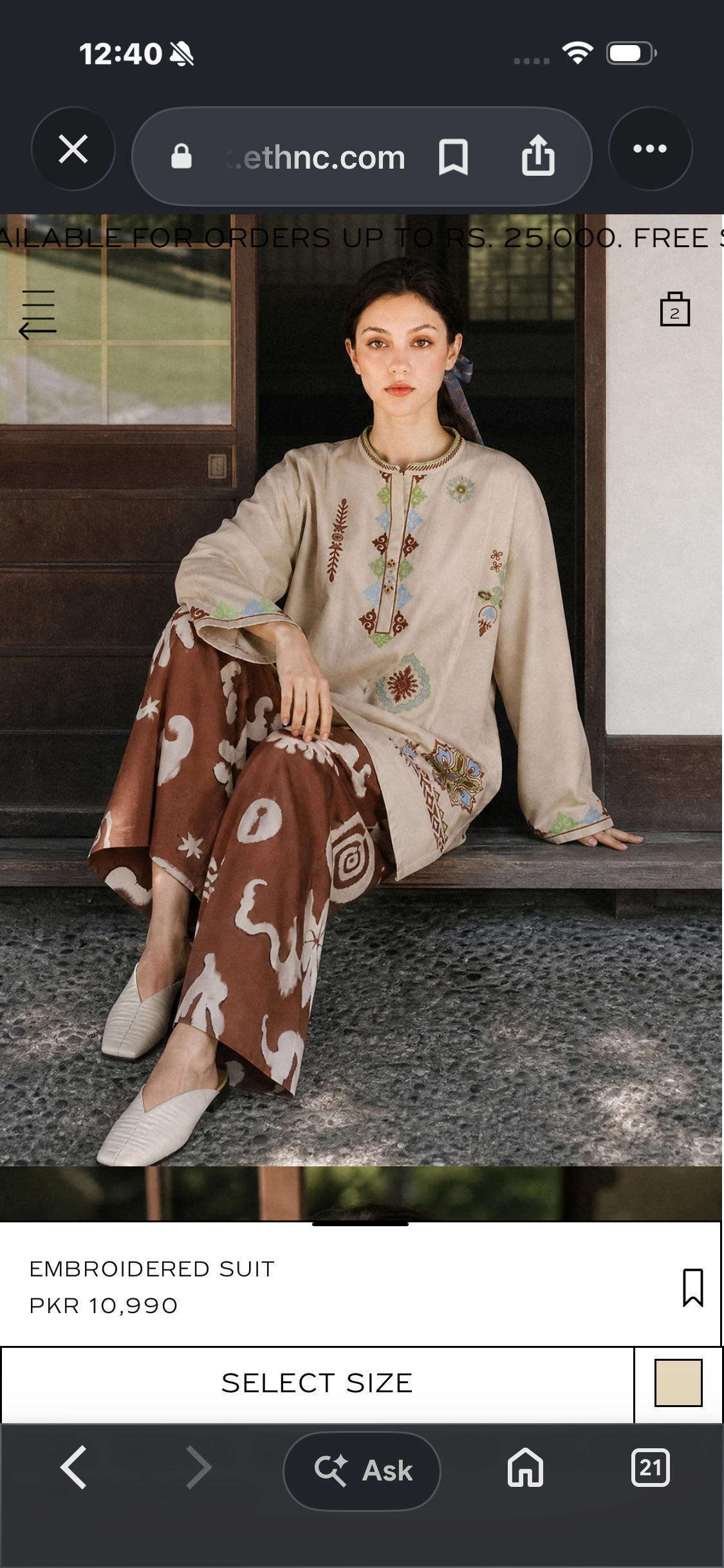 2pcs Ethnic Coffe Brown Dhanak Embroidered Genz