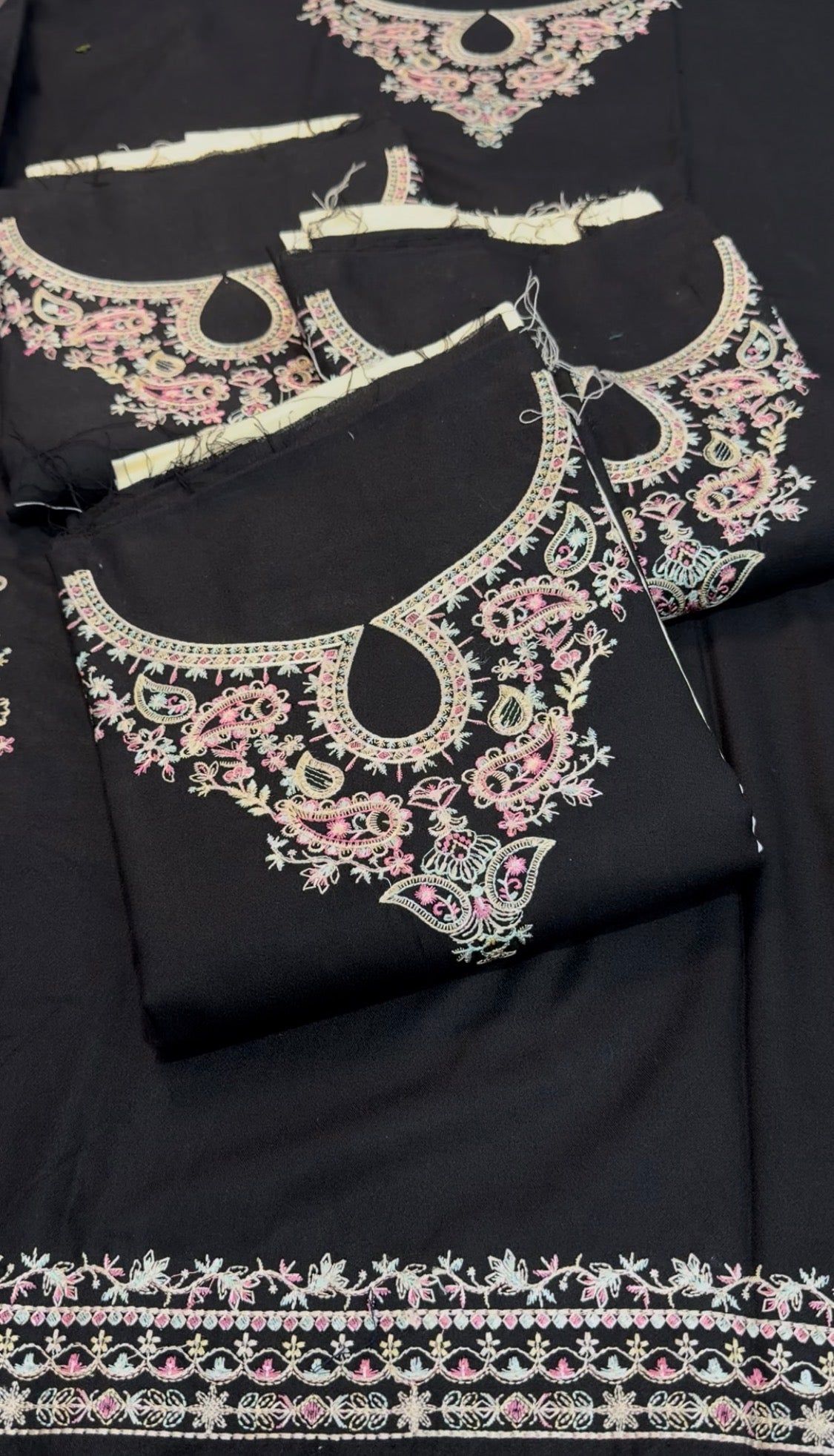 2pcs Dhanak Batik Black Gol Daman Embroidered