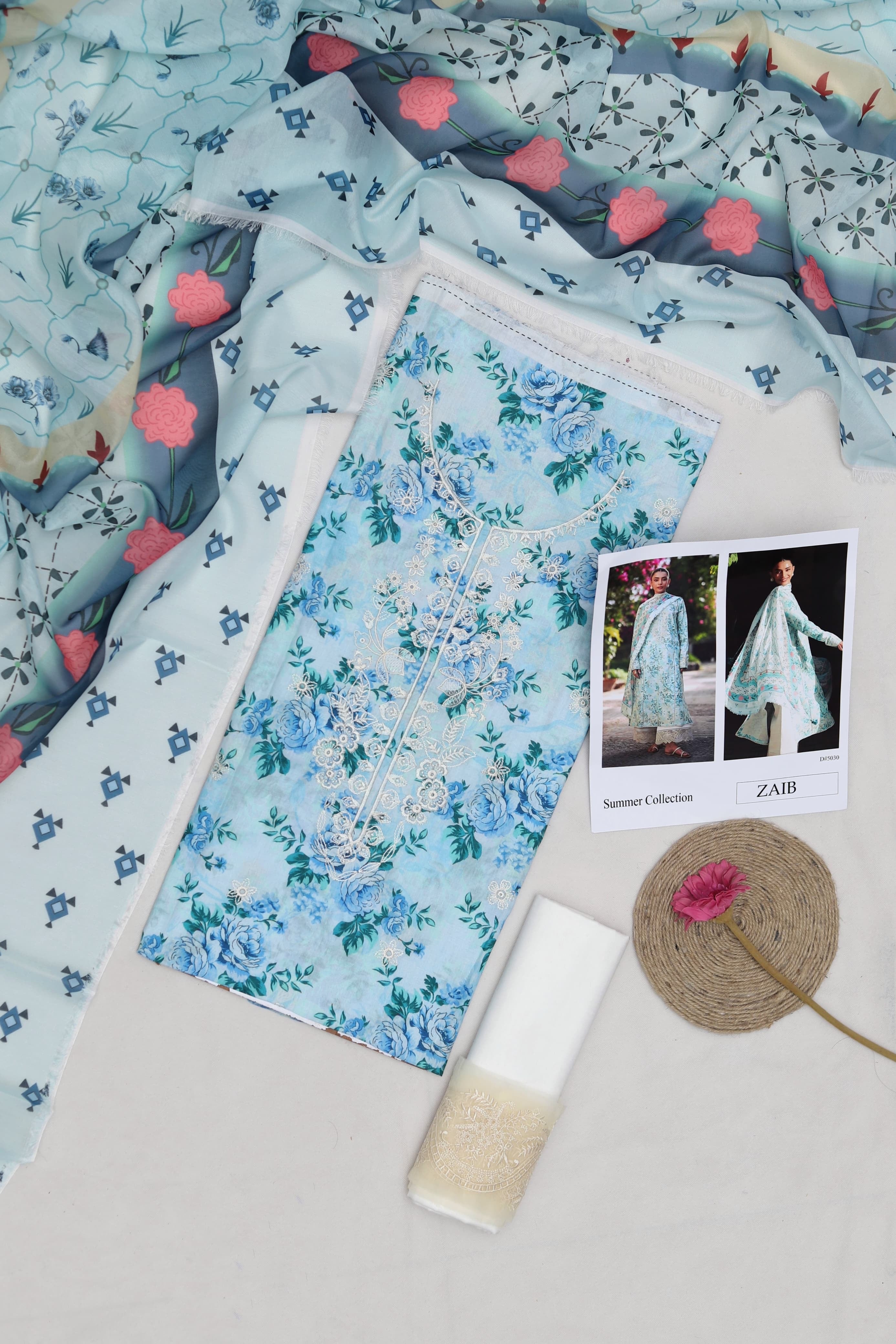 3pcs Zaib Sky White Lawn SLP
