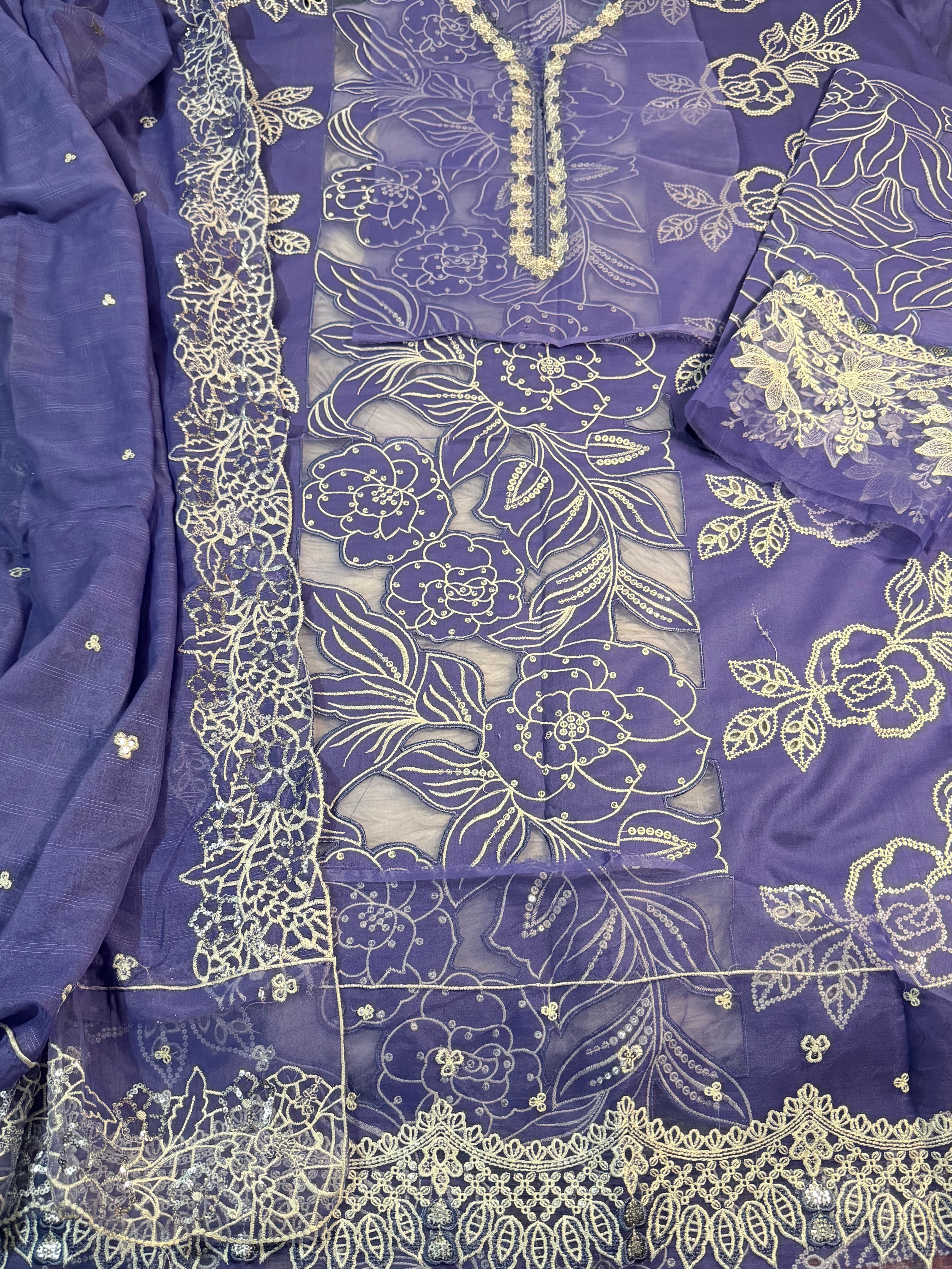 3pcs Maria B purple Cutwork luxury Emb lawn