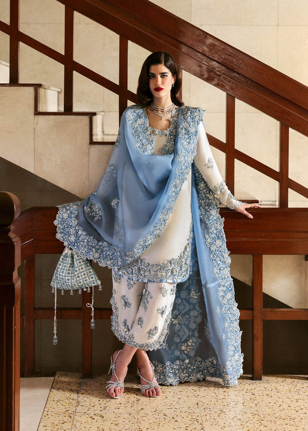3pcs Hussain Rehar White Sky Silk