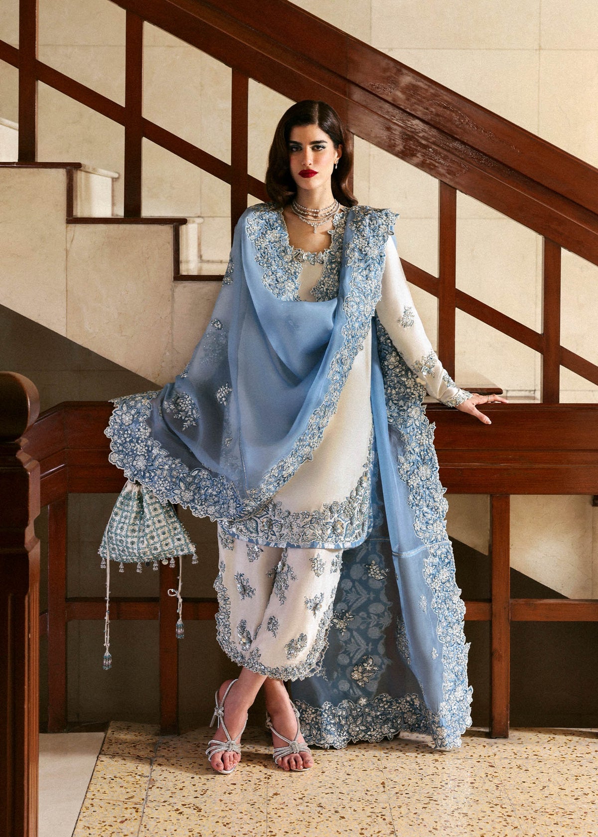3pcs Hussain Rehar White Sky Silk