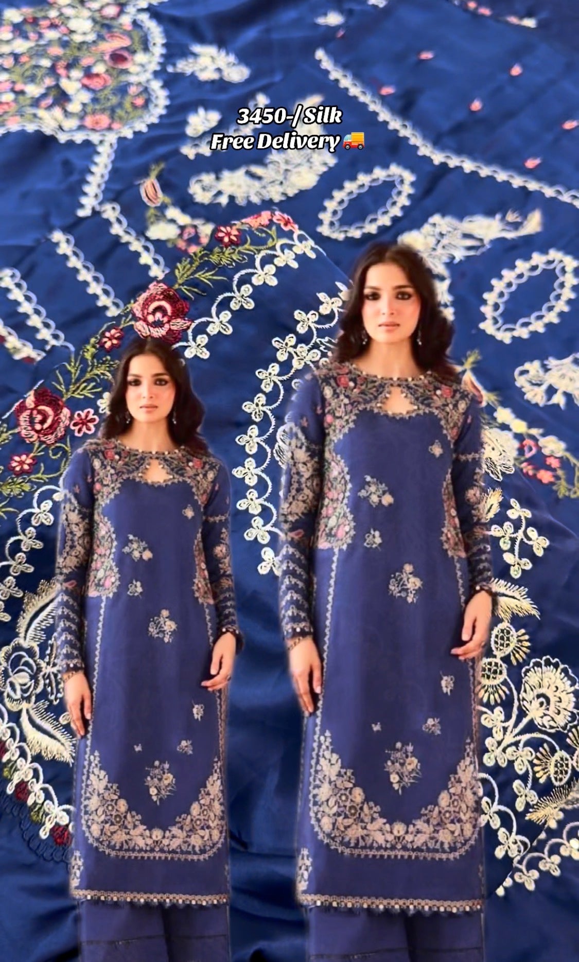 2pcs Silk Asim Jofa Royal Blue Long Kaftan