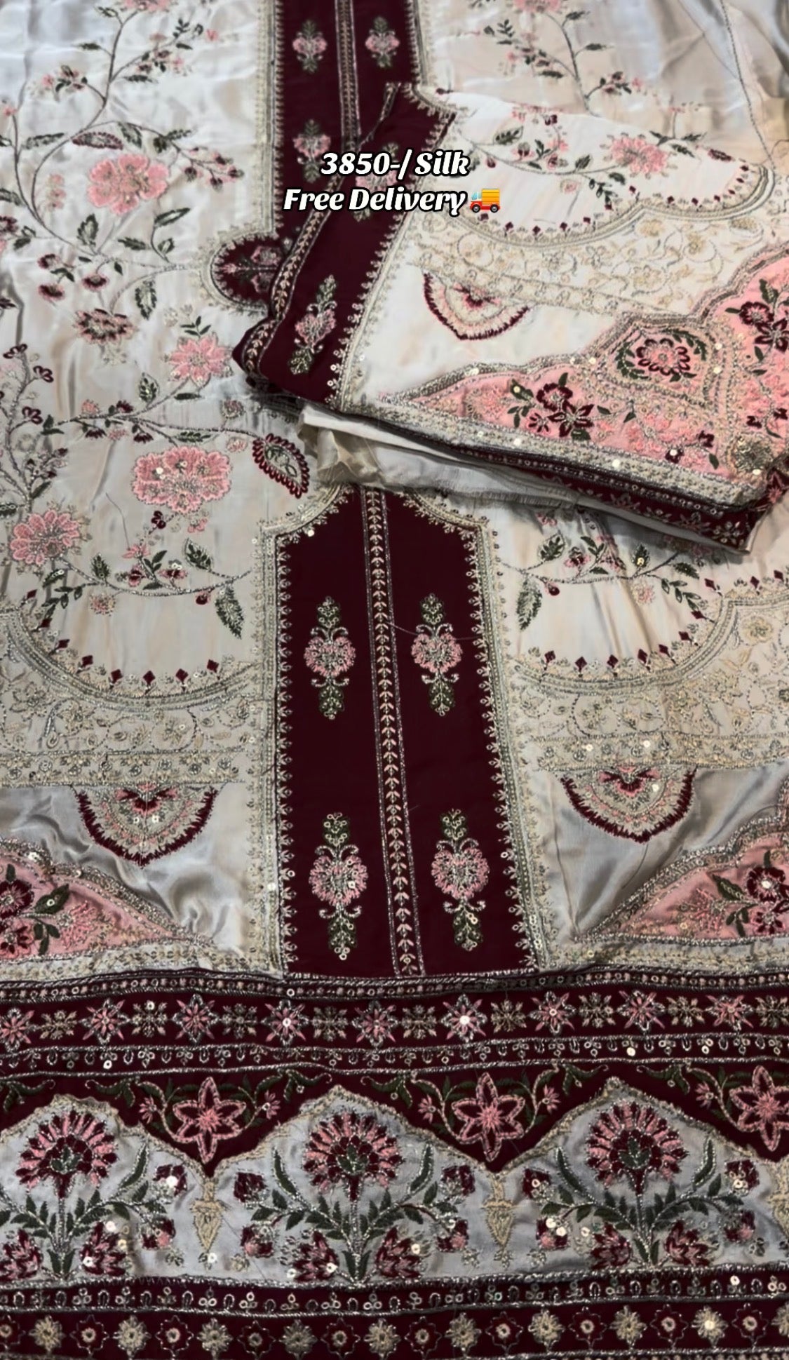 2pcs Ethnic Mehroon Golden Embroidered GownStyle