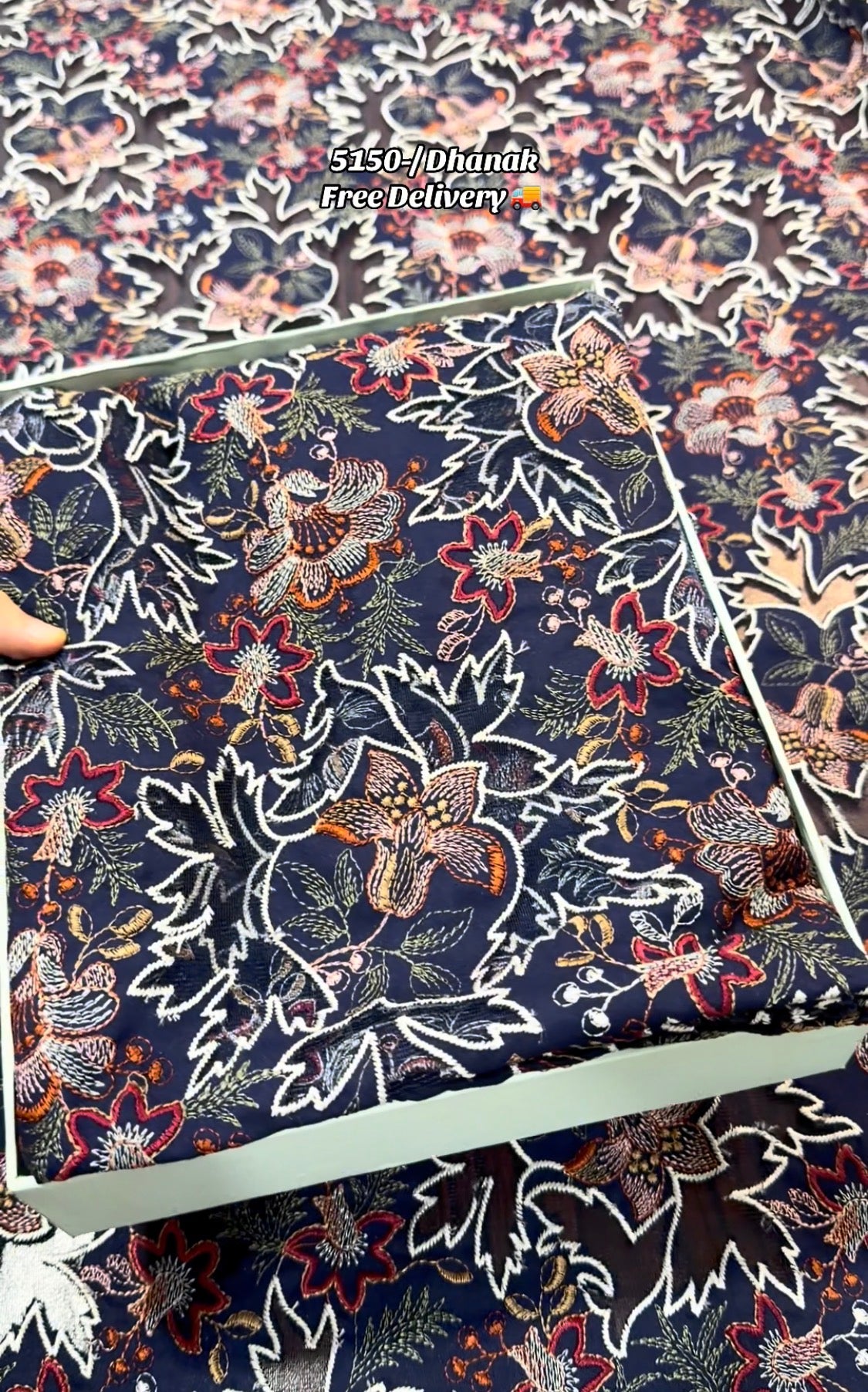 3pcs Breeze Leave Blue Laser Cutwork Dhanak with box packing