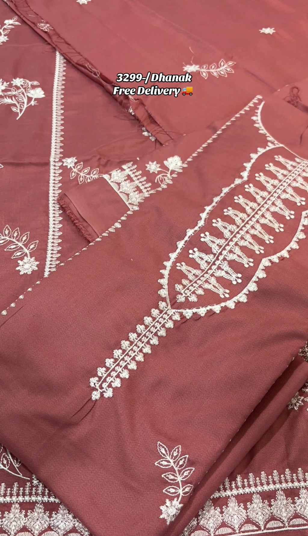 3pcs Crosstich Pink With White Embroidered Dhanak