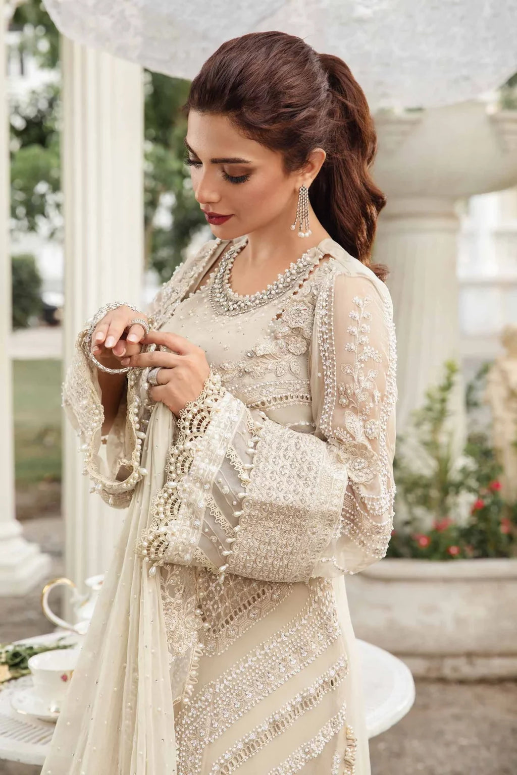 3pcs Maria B Cream Chiffon