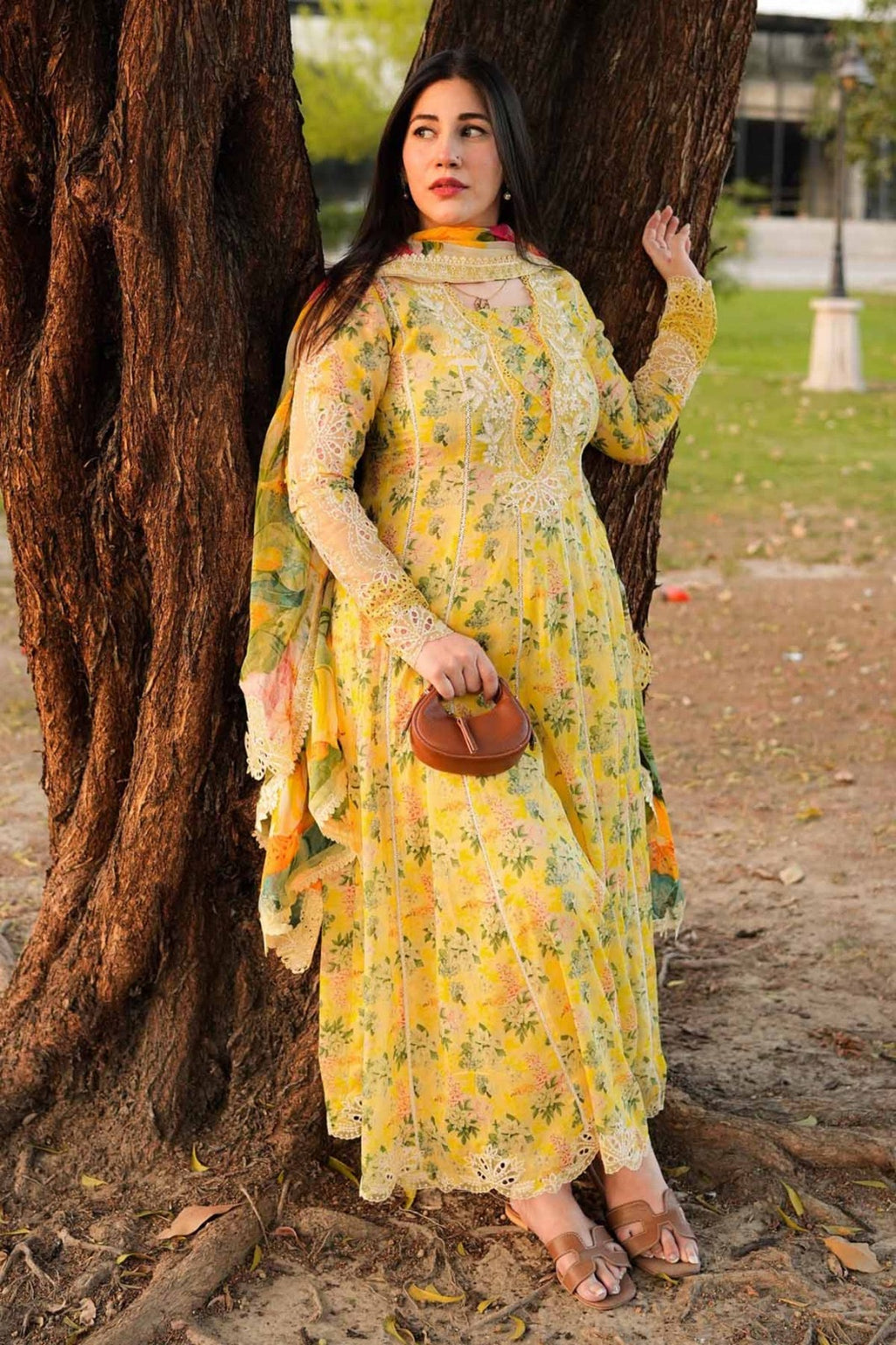 3pcs Aneelas Lemon Frock Emb lawn