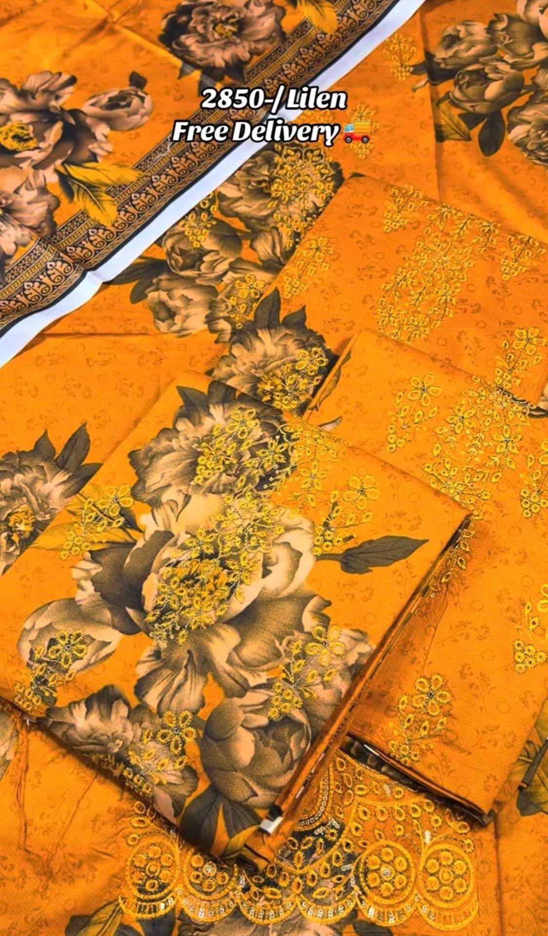 3pcs Lilen Maria B Mustard Embroidered