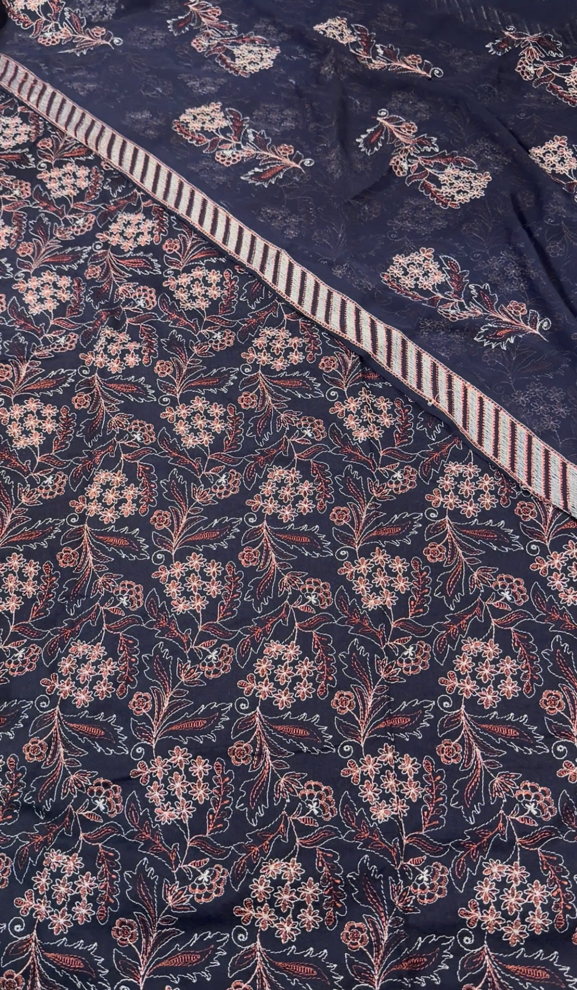 3pcs Karandi Royal Blue Embroidered Breeze