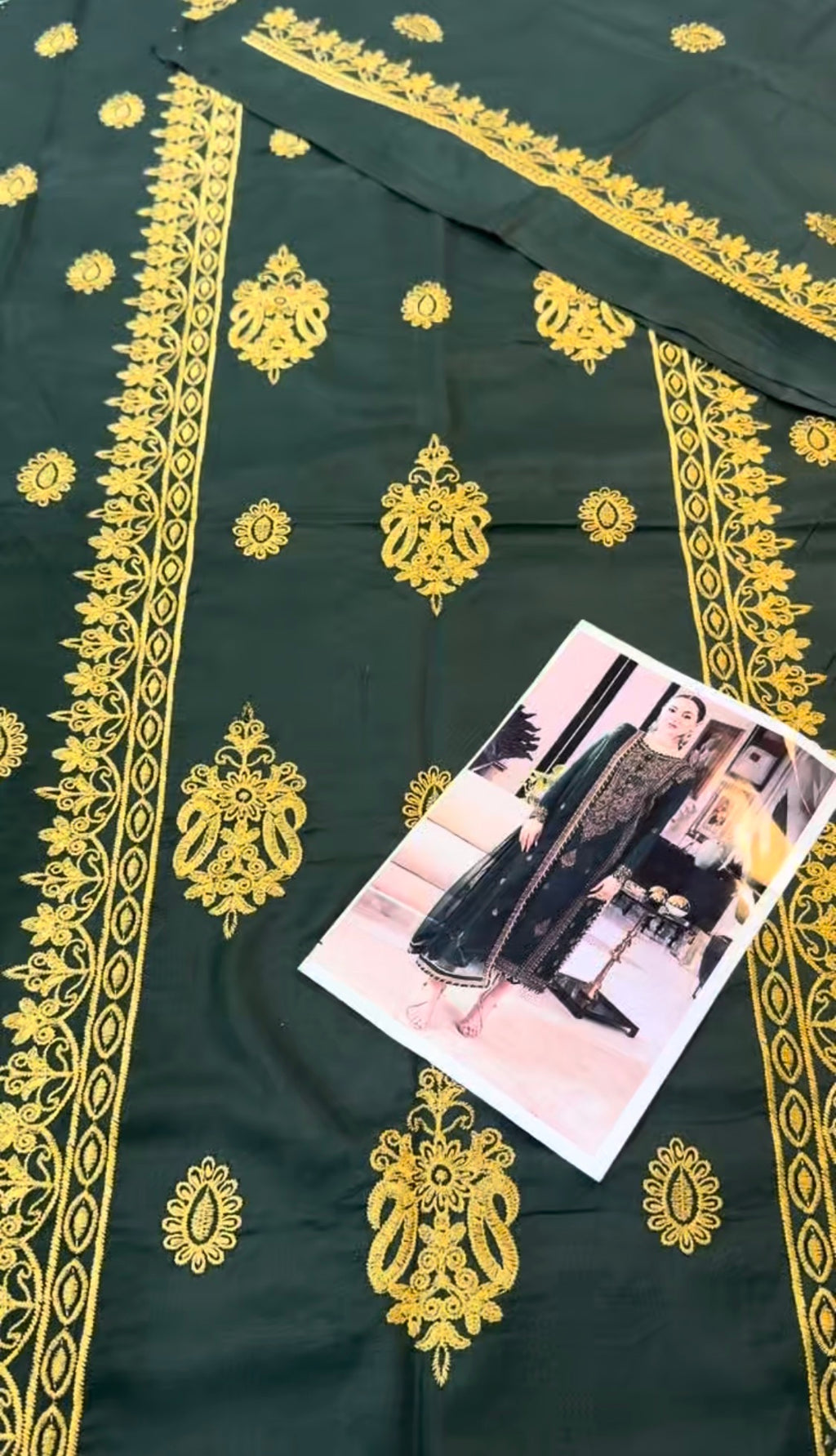 3pcs Asim Jofa Dhanak Green Golden Embroidered