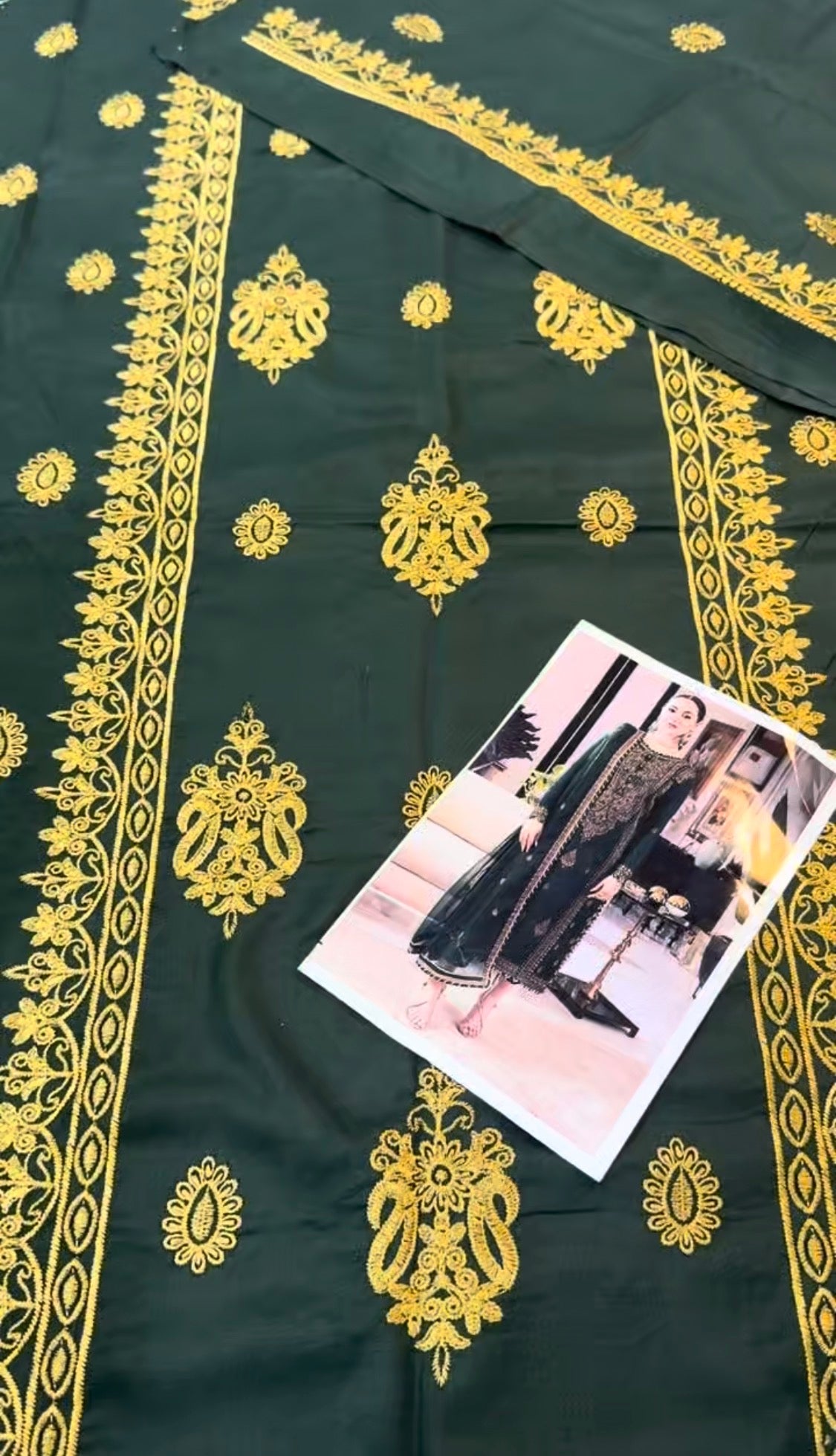3pcs Asim Jofa Dhanak Green Golden Embroidered