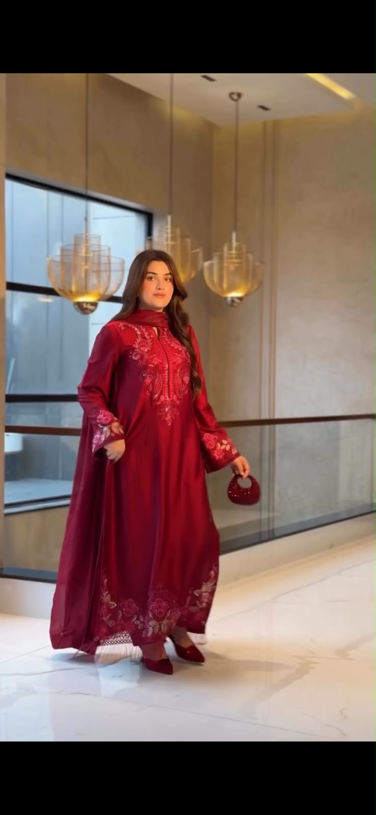 3pcs Silk Zara Shehryar Red Viral Kaftan