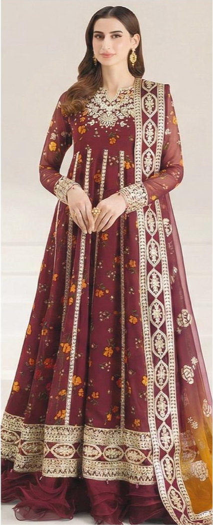 3pcs Frock Frashy lawn Mehroon