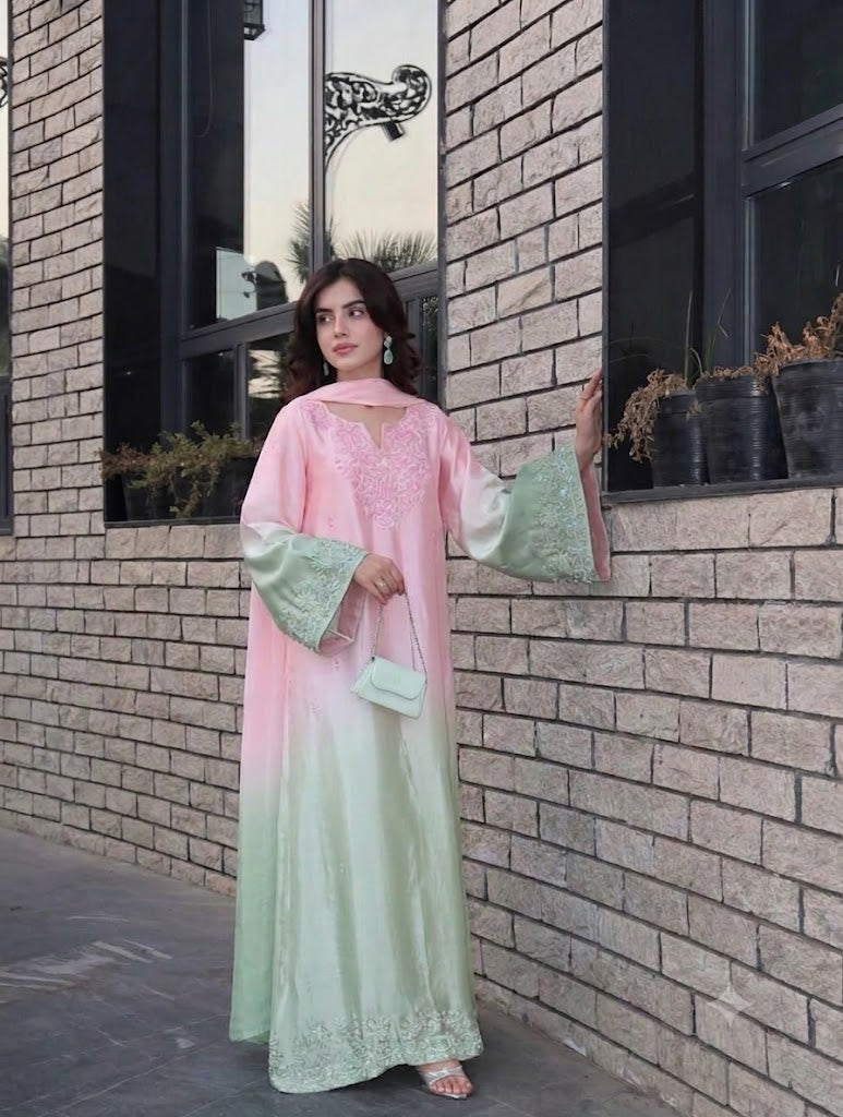 2pcs Shaiza Kiani Tie Die Pink + Pista Embroidered