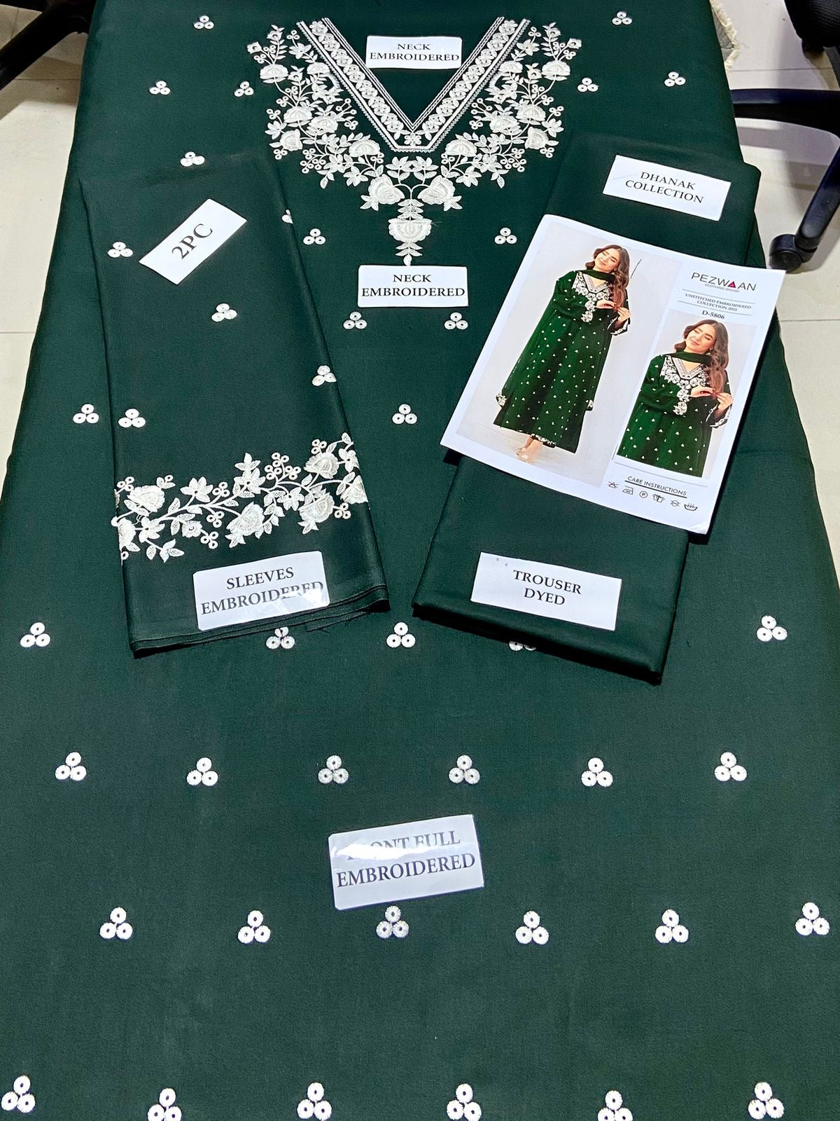 2pcs Embroidery Dhanak Pezwan green