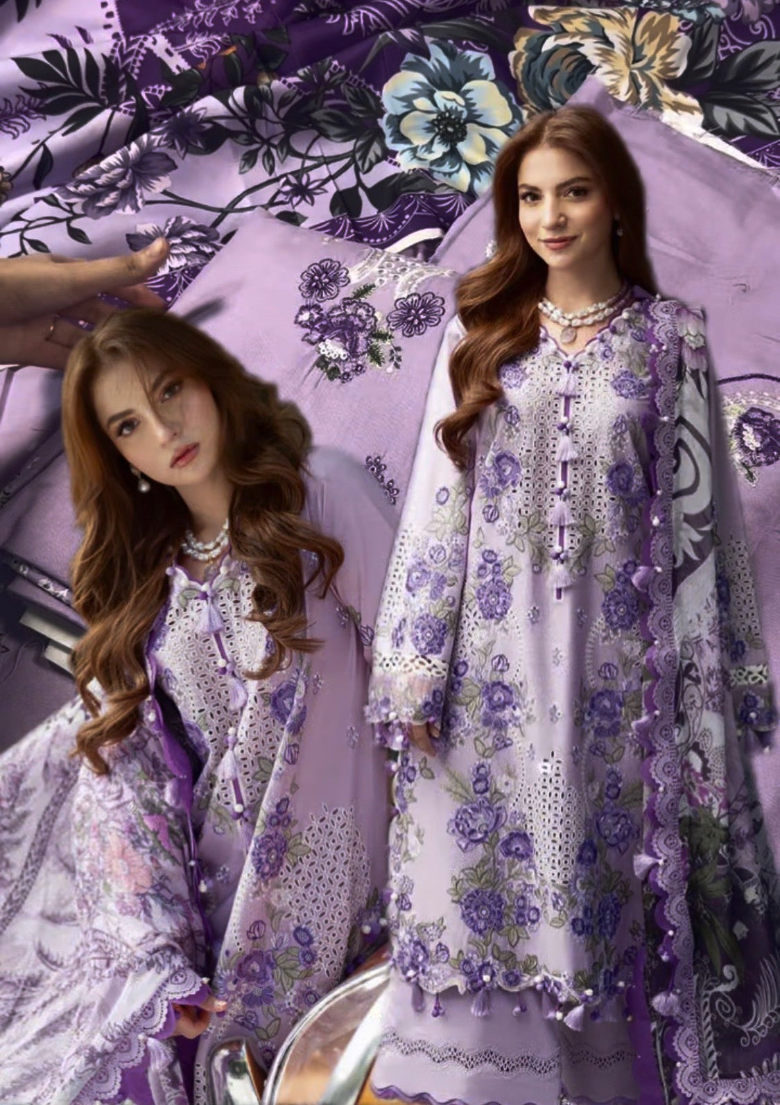 3pcs Dhanak Jade Dananer Embroidered Lilac