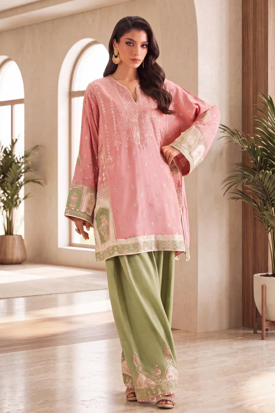 2pcs Pink Pista Ethnic Silk
