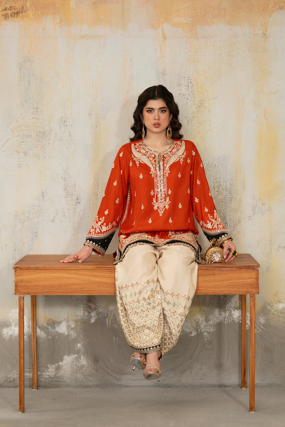 3pcs Orange Black Ethnic silk