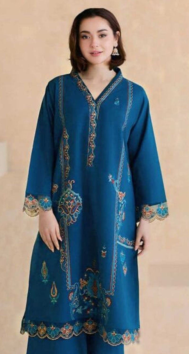 2pcs Embroidery Dhanak Hania Blue