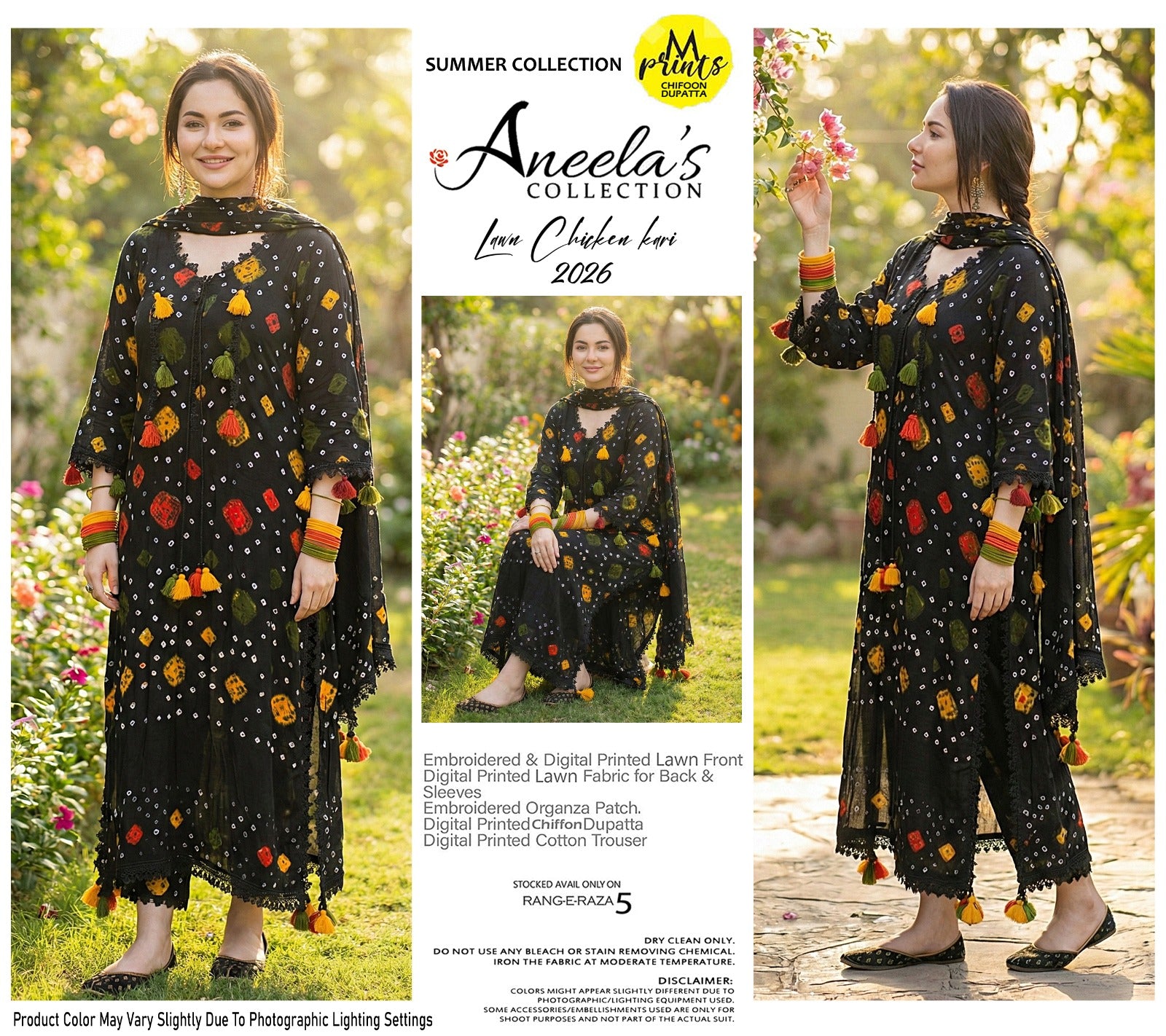 3pcs Aneelas sindhi print black