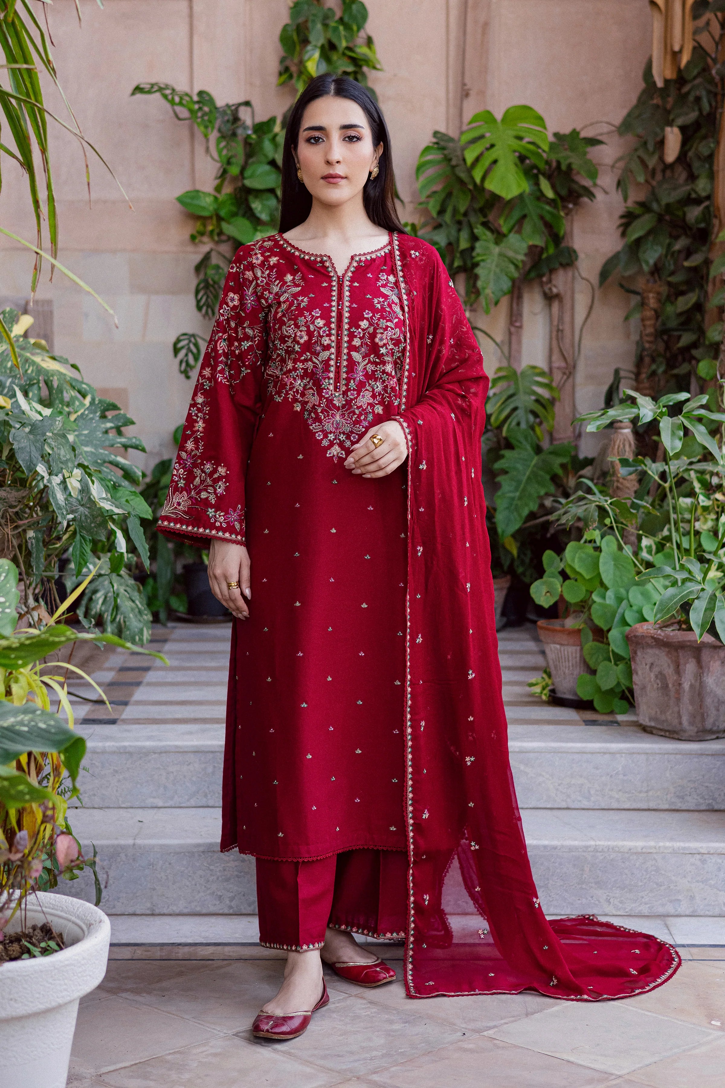 3pcs Batik Mehroon lawn