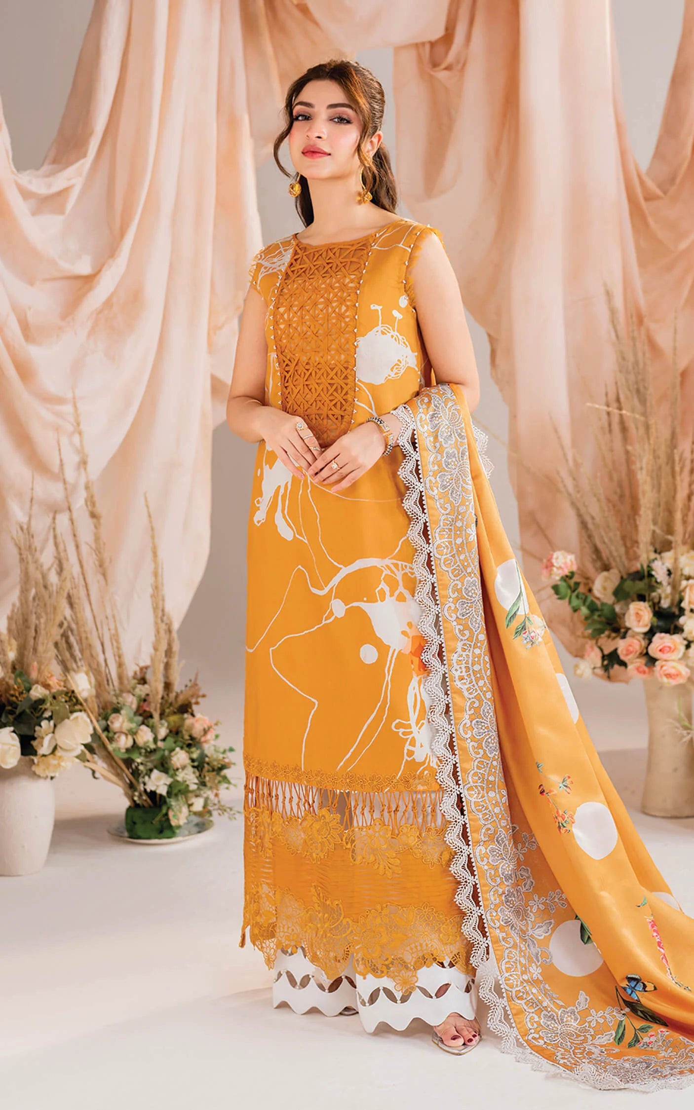 3pcs Asifa Nabeel Yellow lawn
