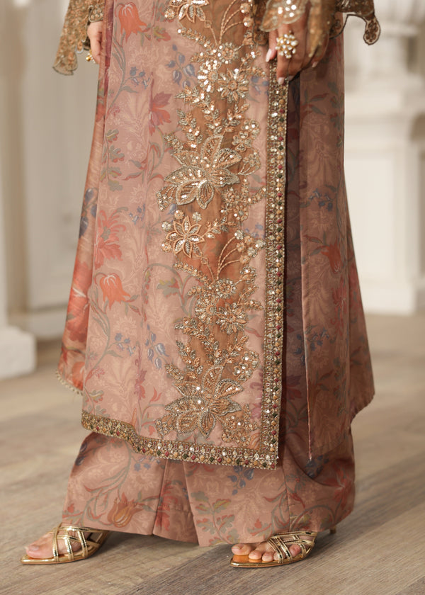 3pcs Baroque Brown Printed Silk With Patches