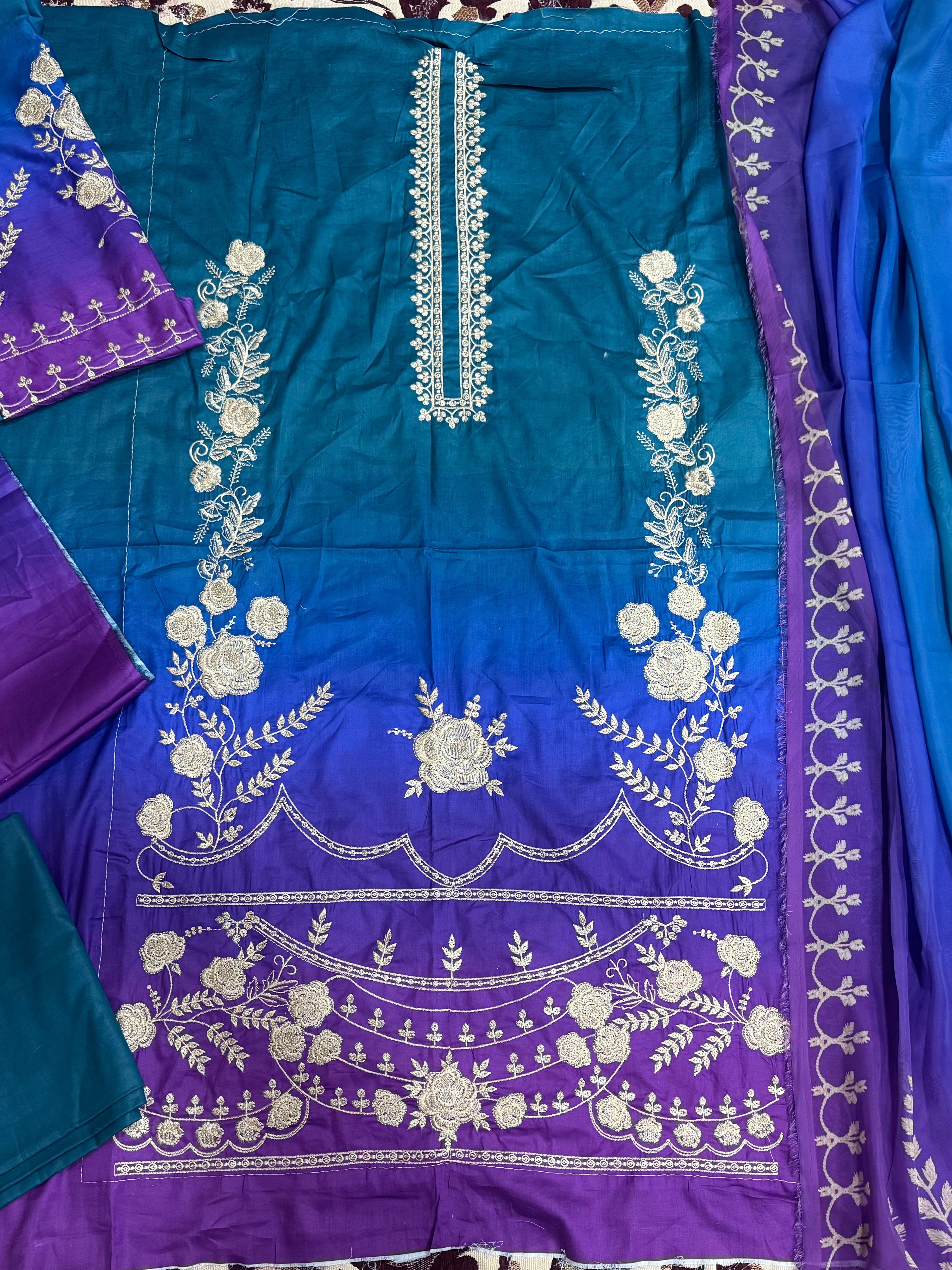 3pcs Ethnic 3tone embroidered lawn