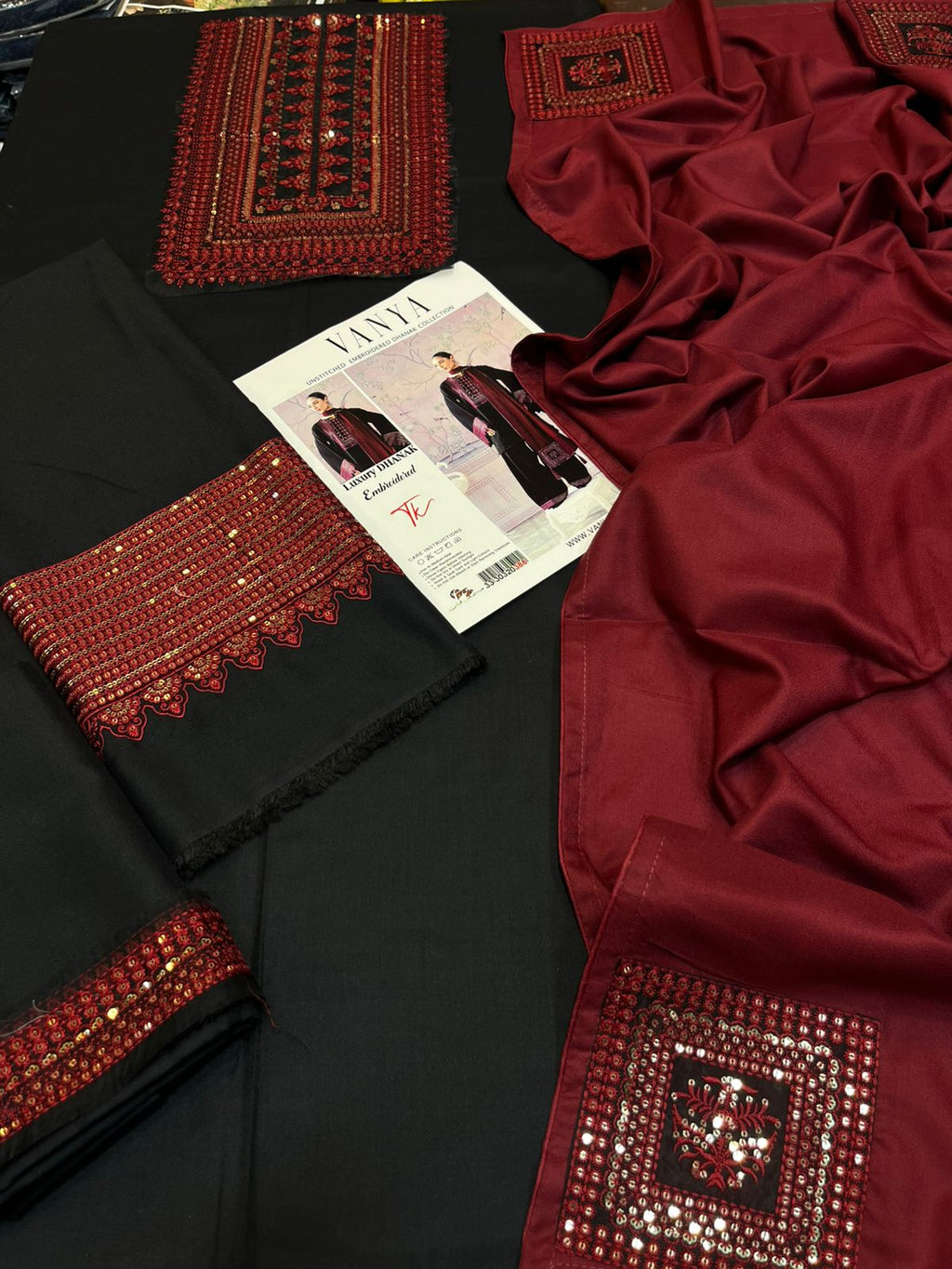 3pcs Vaniya Black Embroidered dhanak