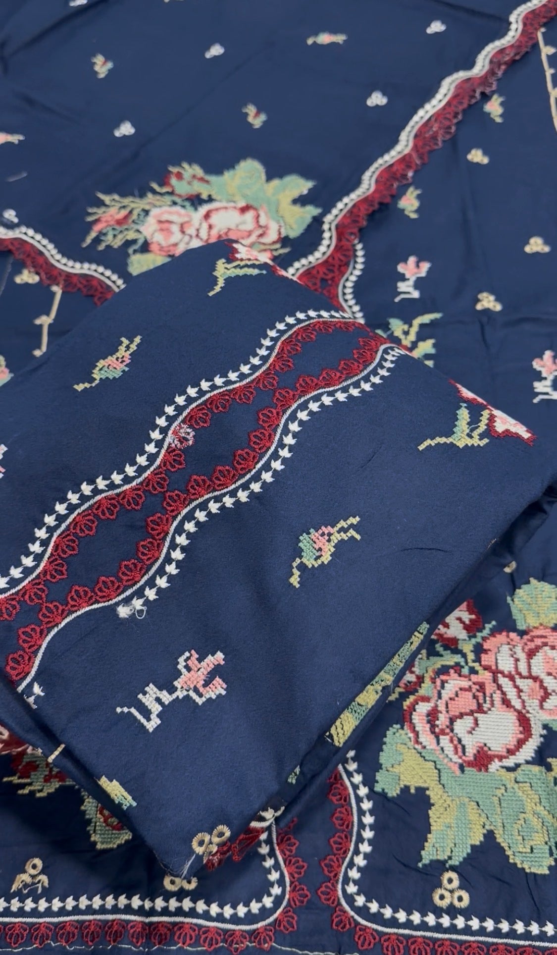 3pcs Mahnur Computerised Embroidery Navy Blue