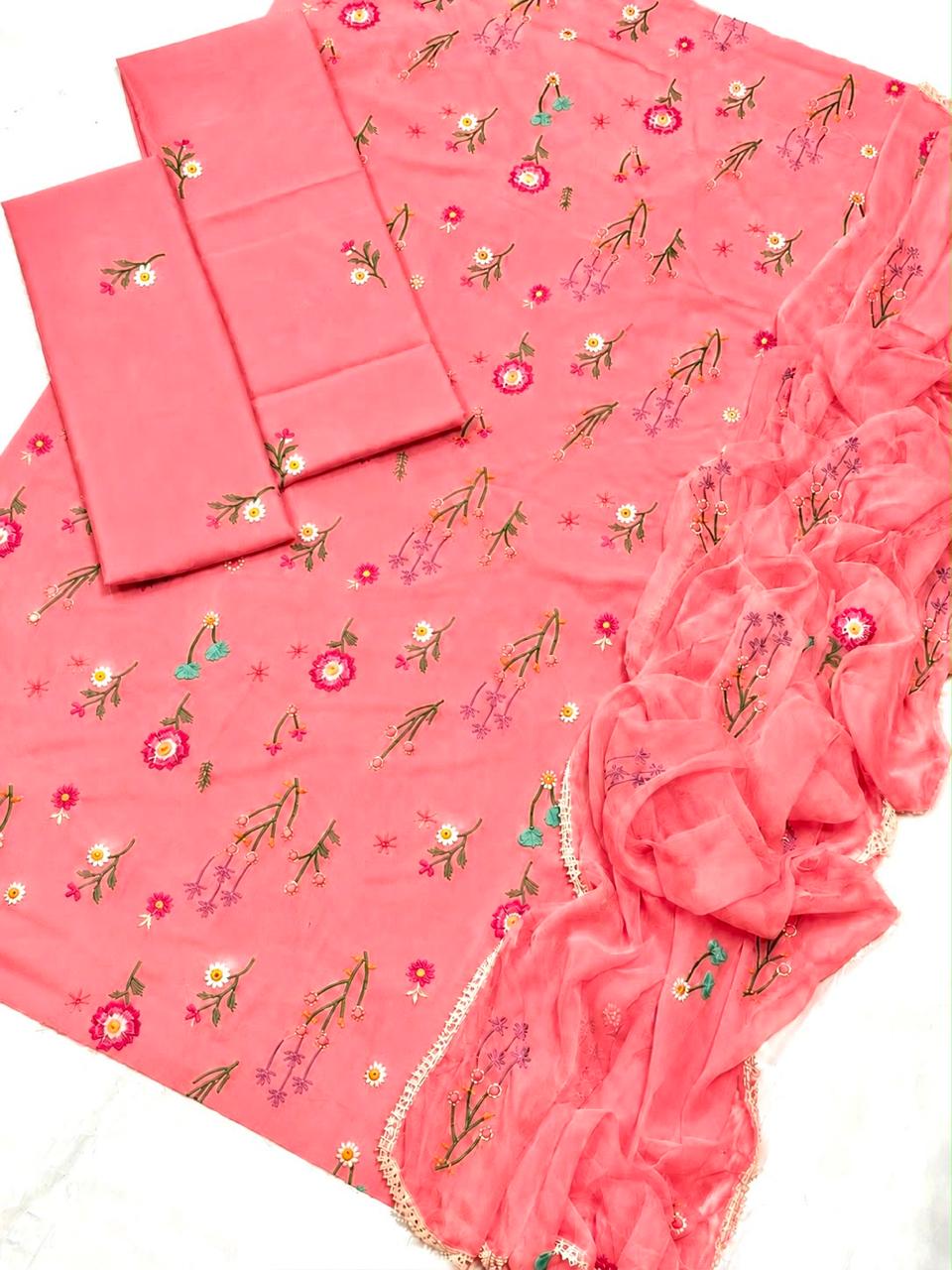 3pcs Indian Boti Embroidered lawn