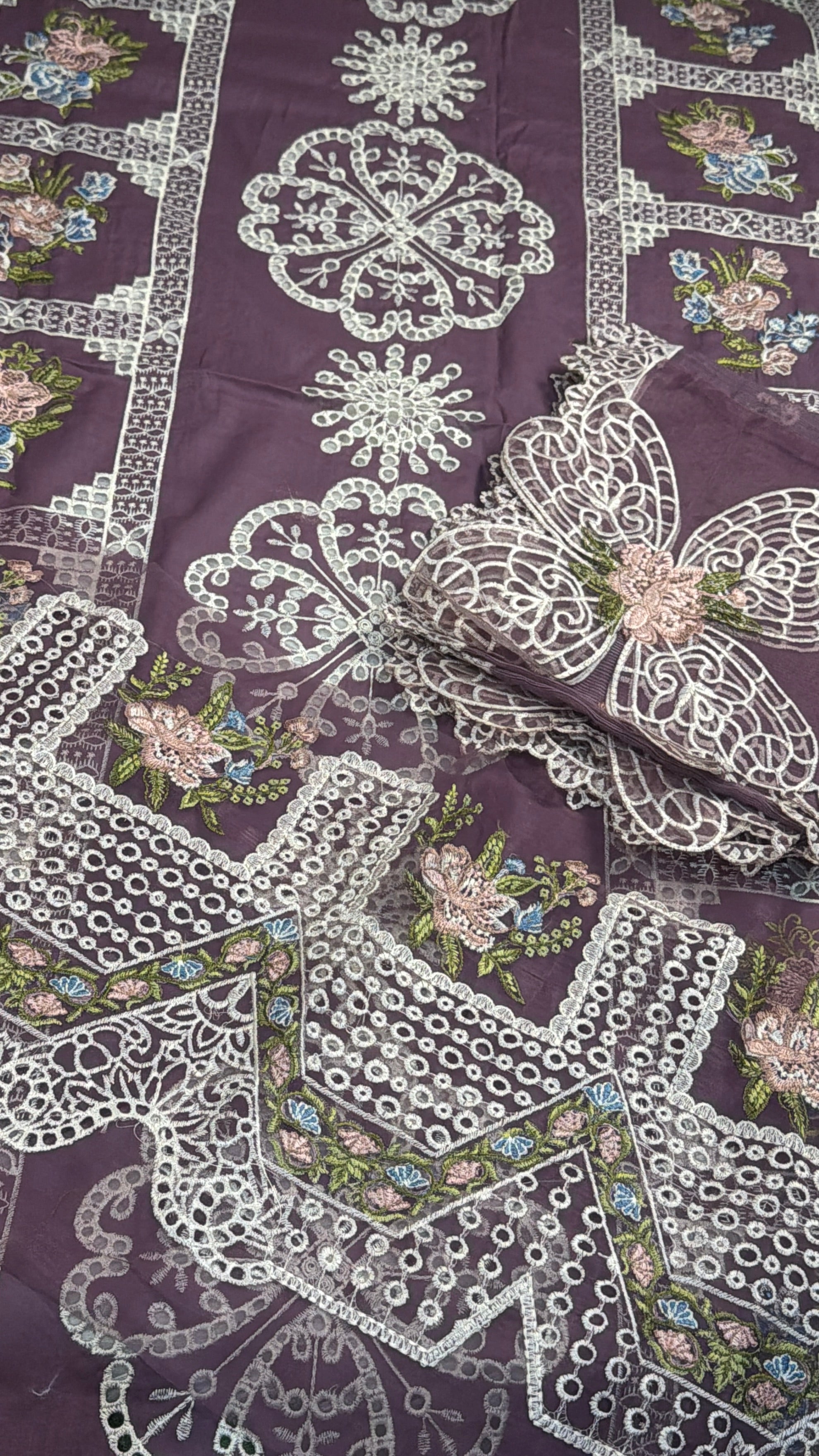 3pcs Muhsq Flower Dupata Falsa lawn