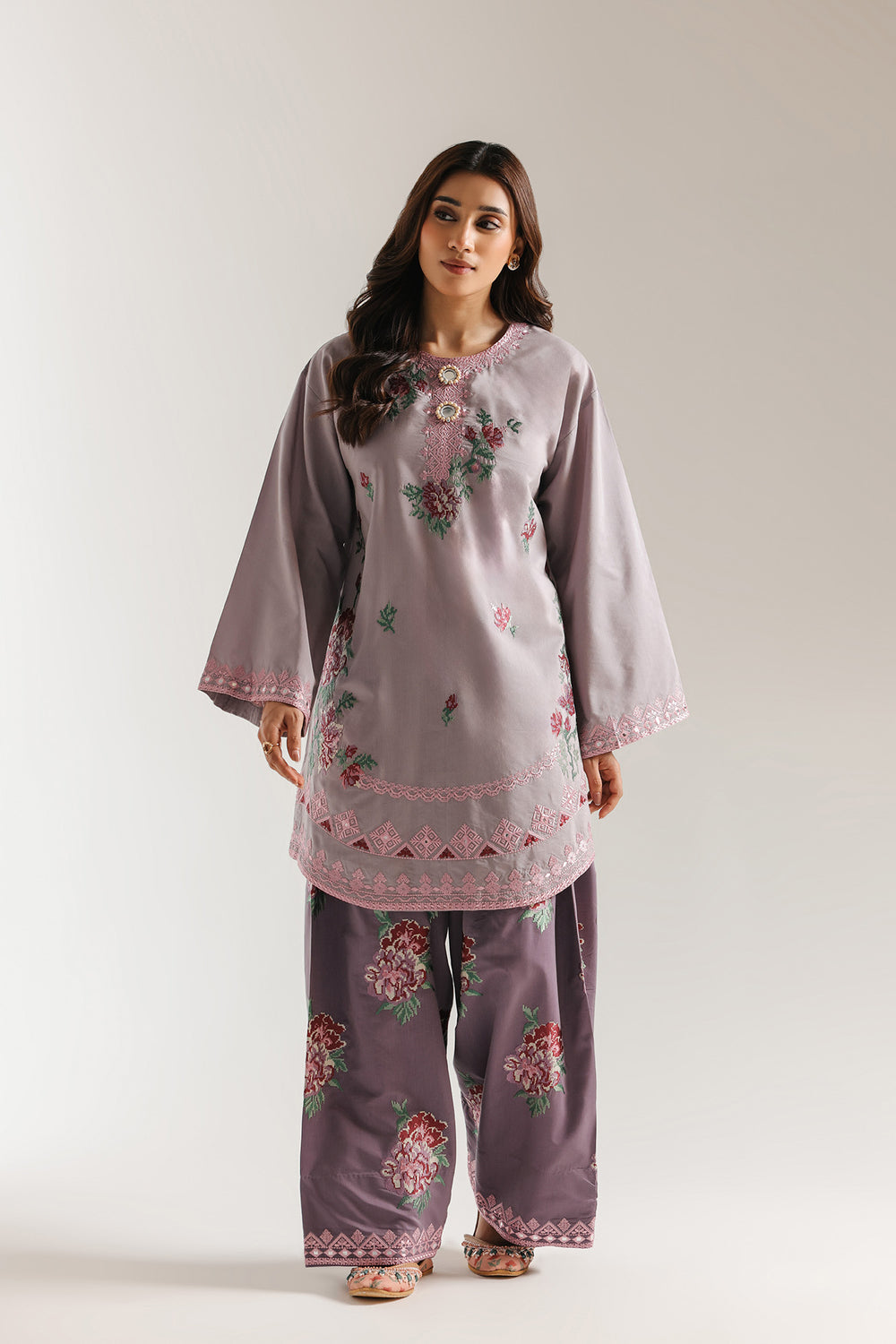 2pcs Ethnic lilac Gol daman lawn