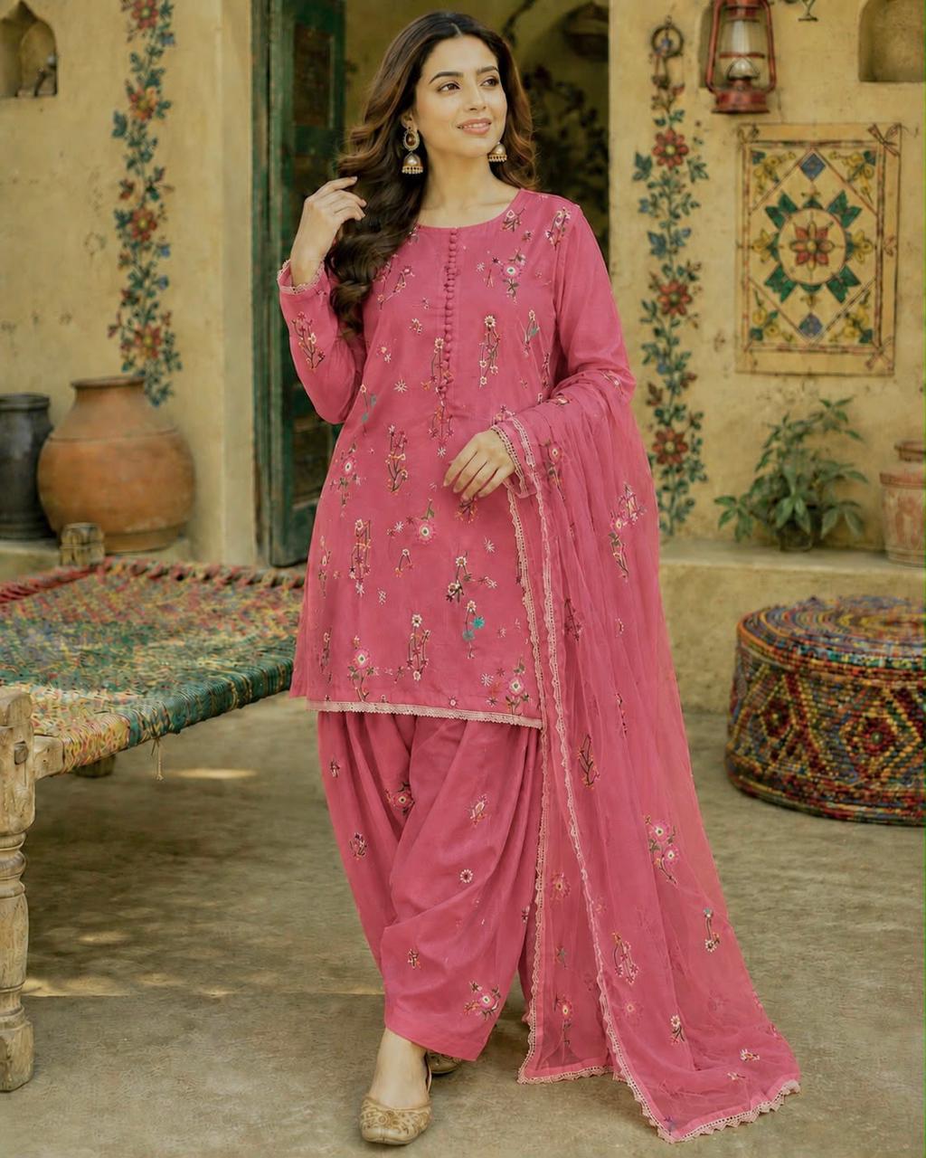 3pcs Indian Boti Embroidered lawn