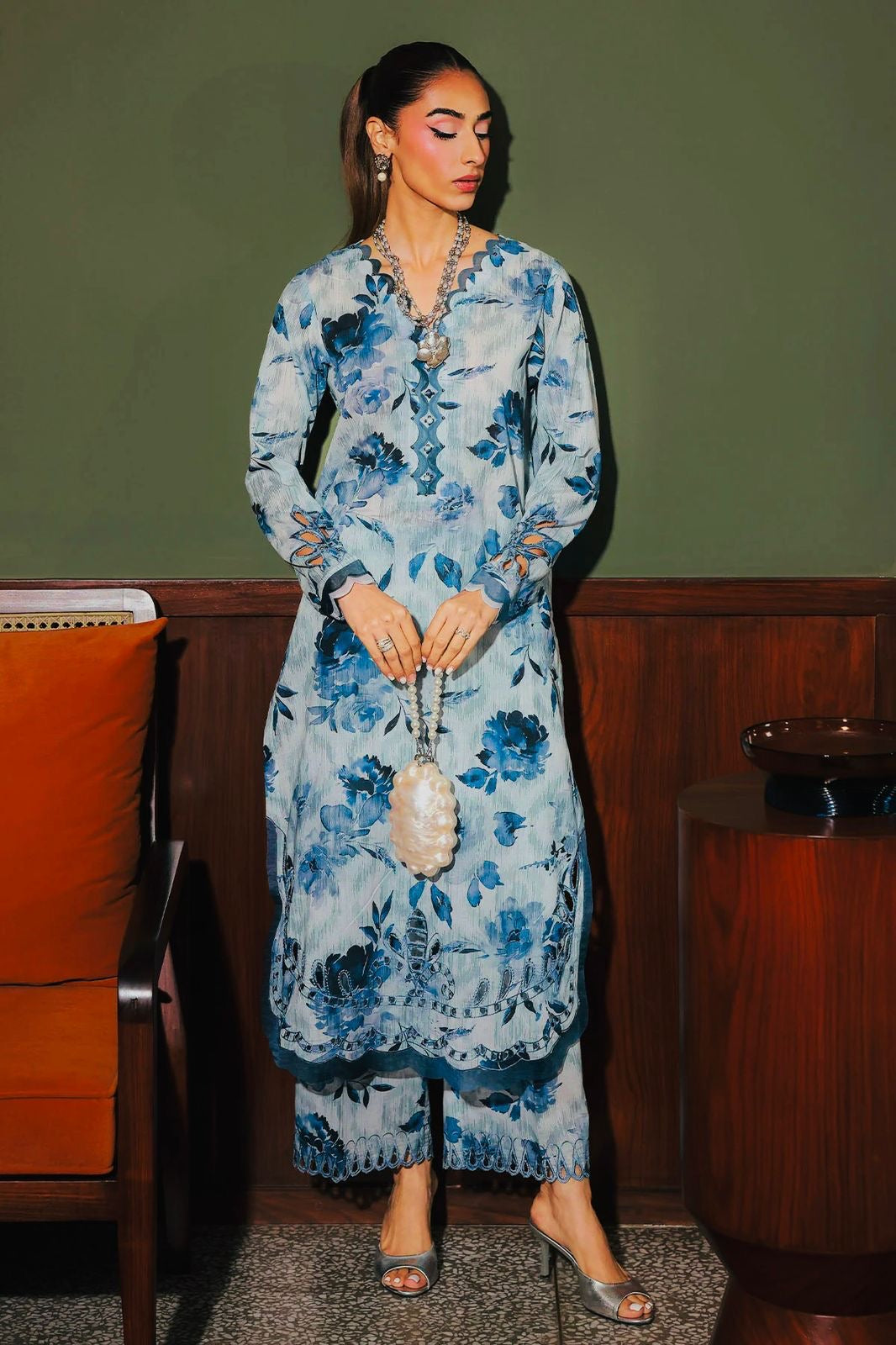 3pcs sky print with lawn dupata