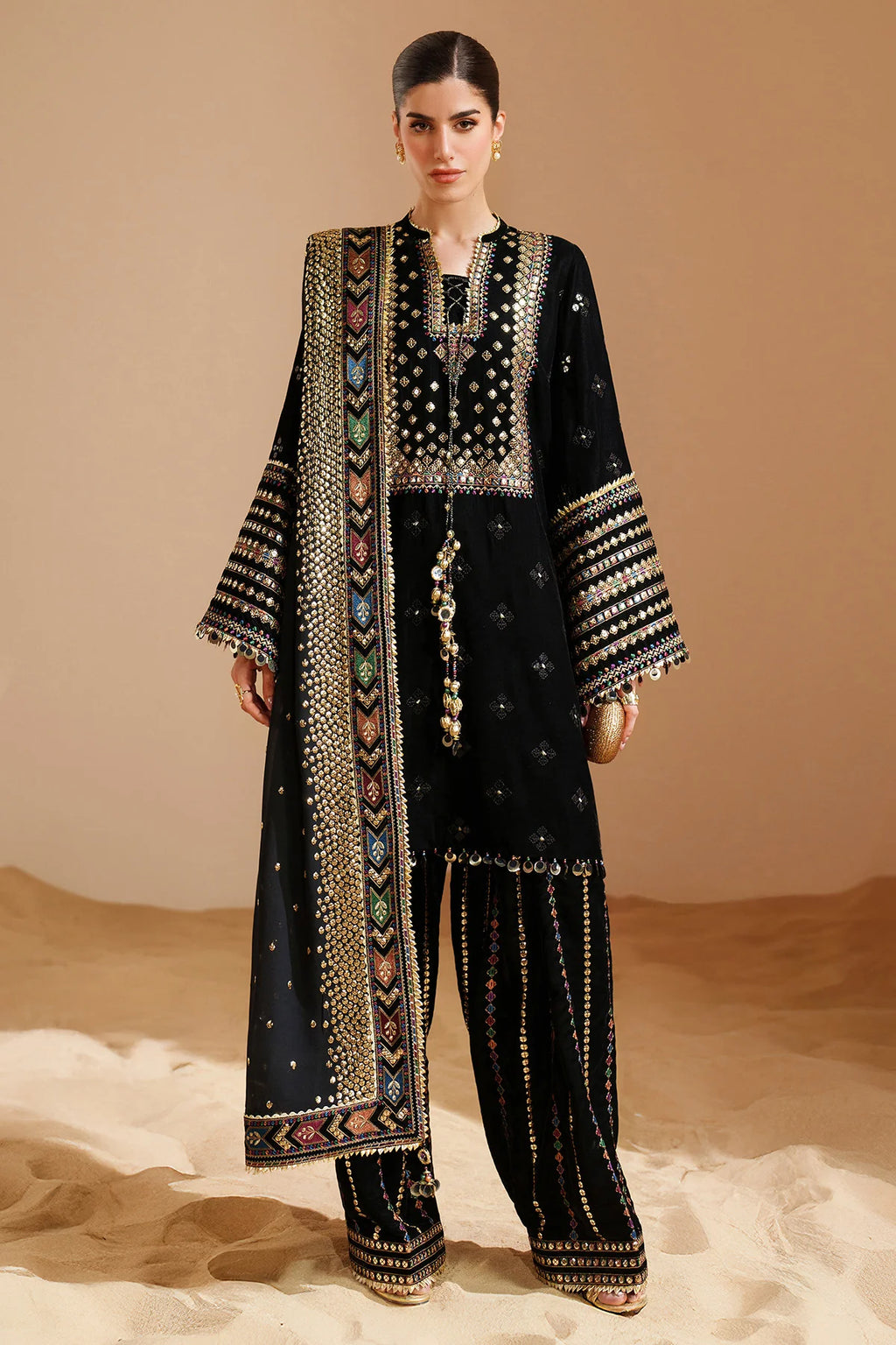 3pcs Jazmin Black Velvet Embroidery Big Sequence