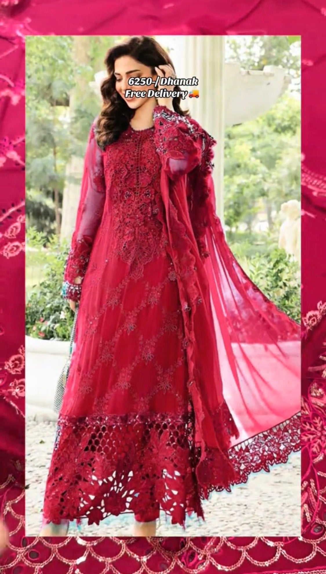3pcs Dhanak Embroidered Shocking Pink Maria B