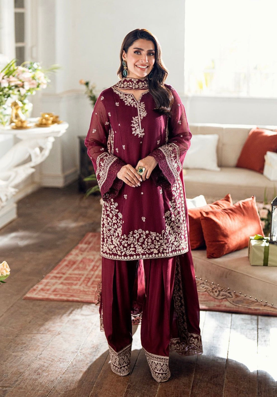 3pcs Azure Meroon lawn